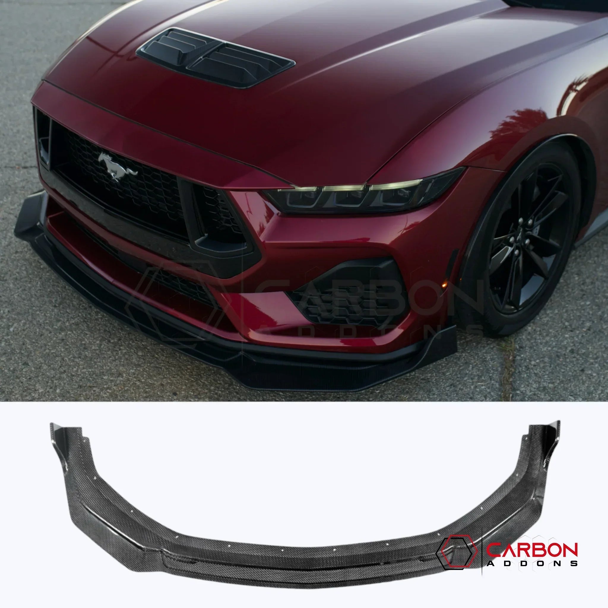 Real Carbon Fiber Front Lip Splitter Extension for 2024+ Ford Mustang GT & EcoBoost