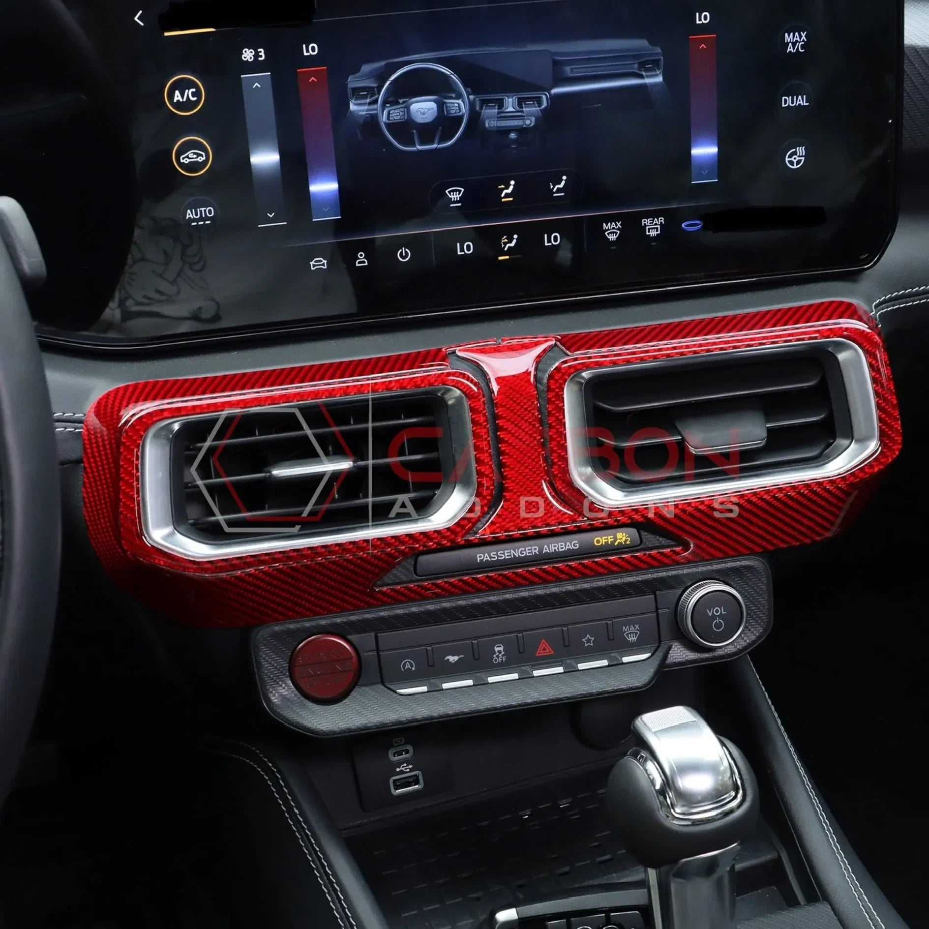 Real Carbon Fiber Center Dashboard A/C Vent Trim Overlays for 2024+ Ford Mustang