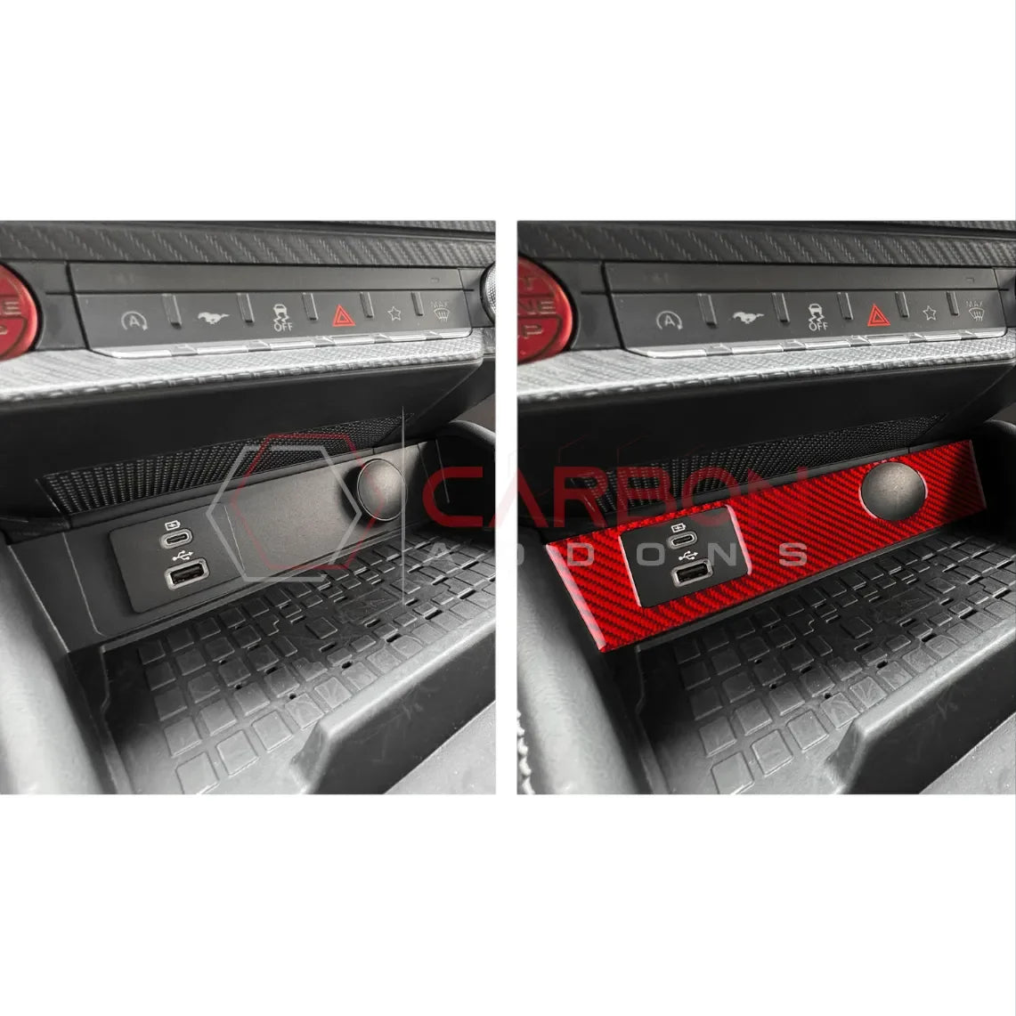 Real Carbon Fiber USB & 12V Outlet Trim Overlay for 2024+ Ford Mustang