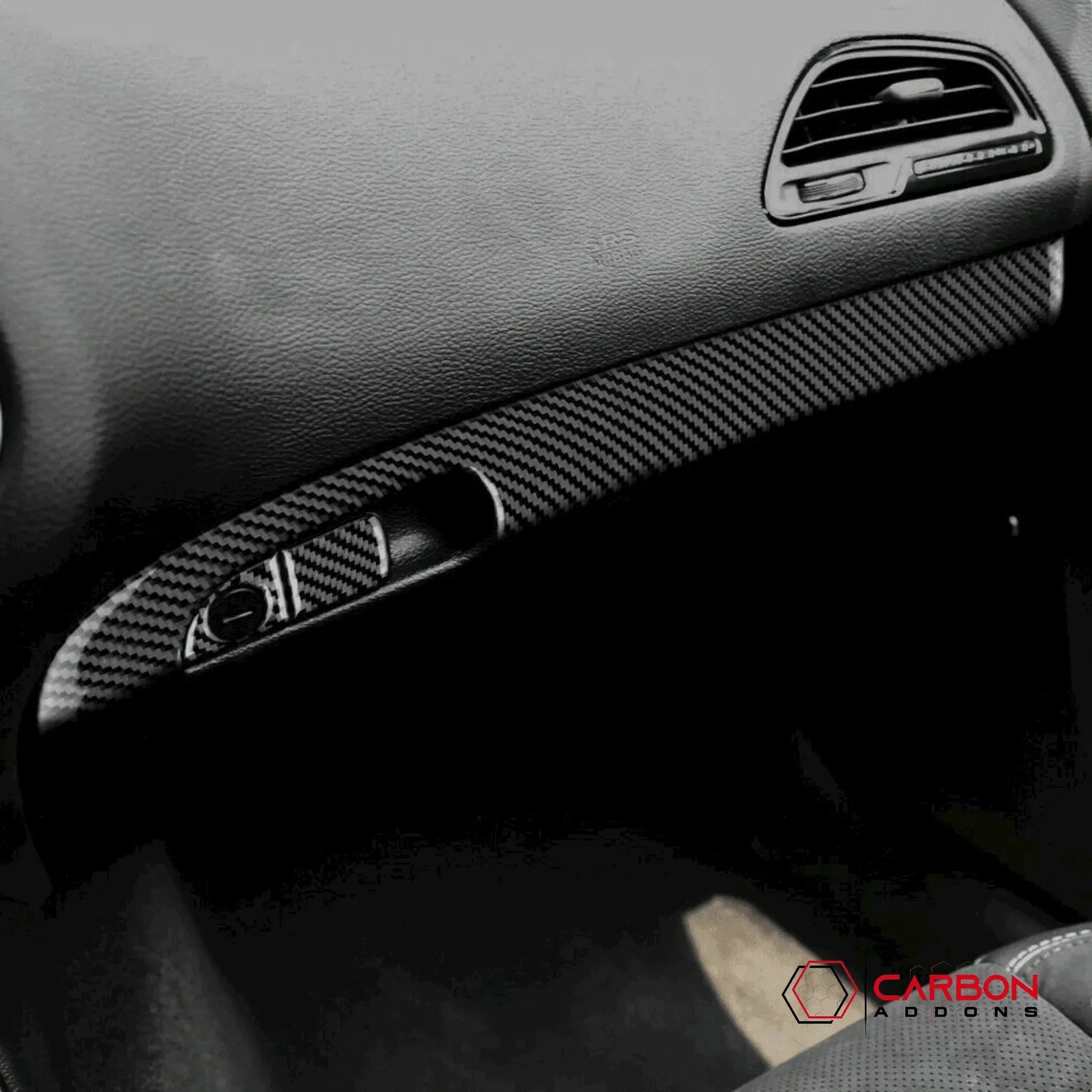 3pcs Carbon Fiber Glove Box Handle Full Strip Kit Overlay for Dodge Challenger 2015-2023 - carbonaddons Carbon Fiber Parts, Accessories, Upgrades, Mods
