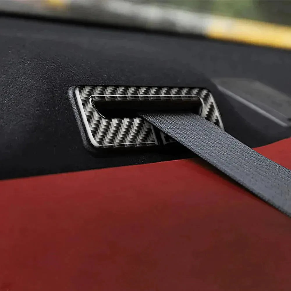 3PCS Carbon Fiber Seat Belt Frame Panel Overlay for Dodge Challenger 2015-2023 - carbonaddons Carbon Fiber Parts, Accessories, Upgrades, Mods
