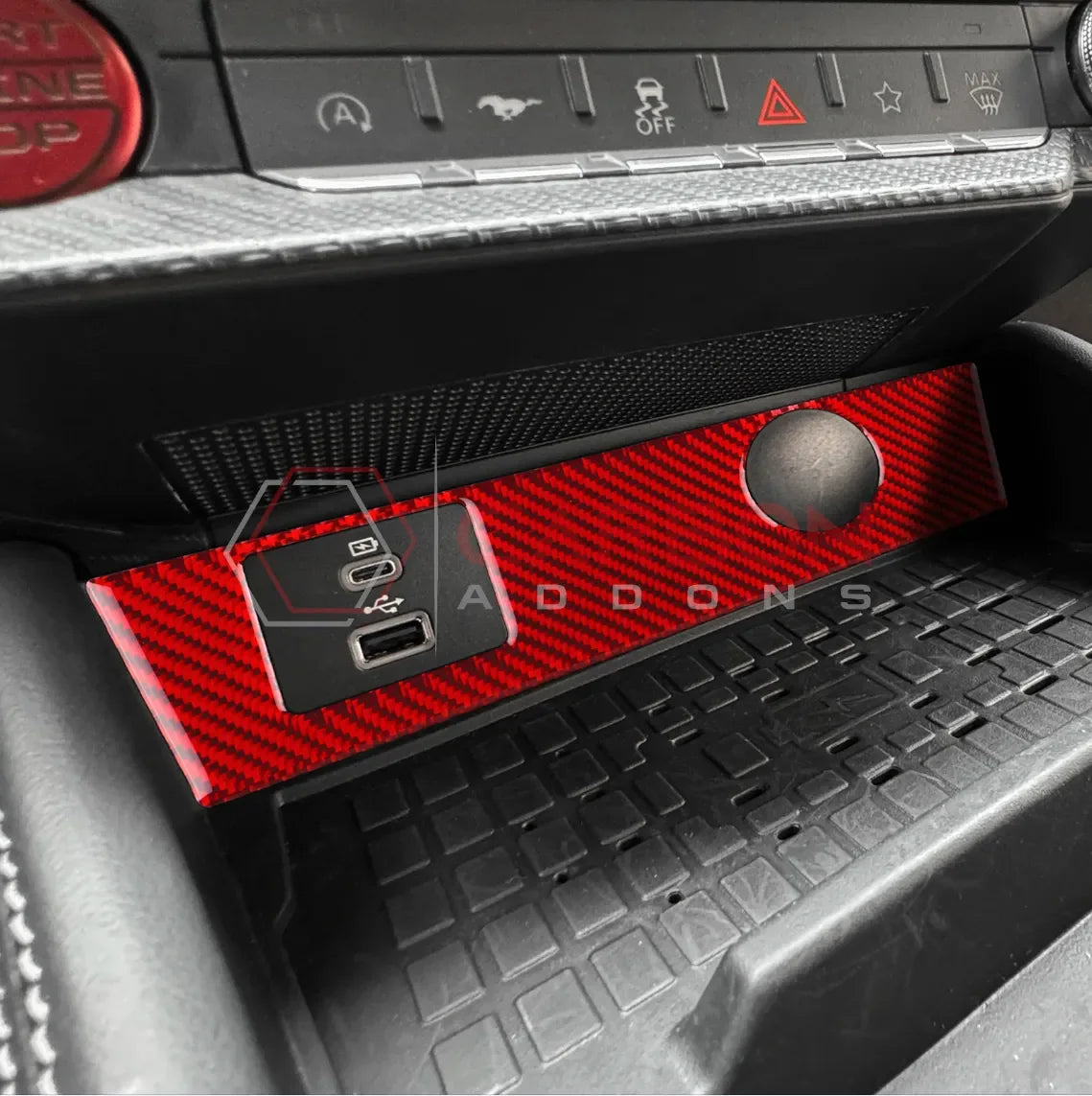 Real Carbon Fiber USB & 12V Outlet Trim Overlay for 2024+ Ford Mustang