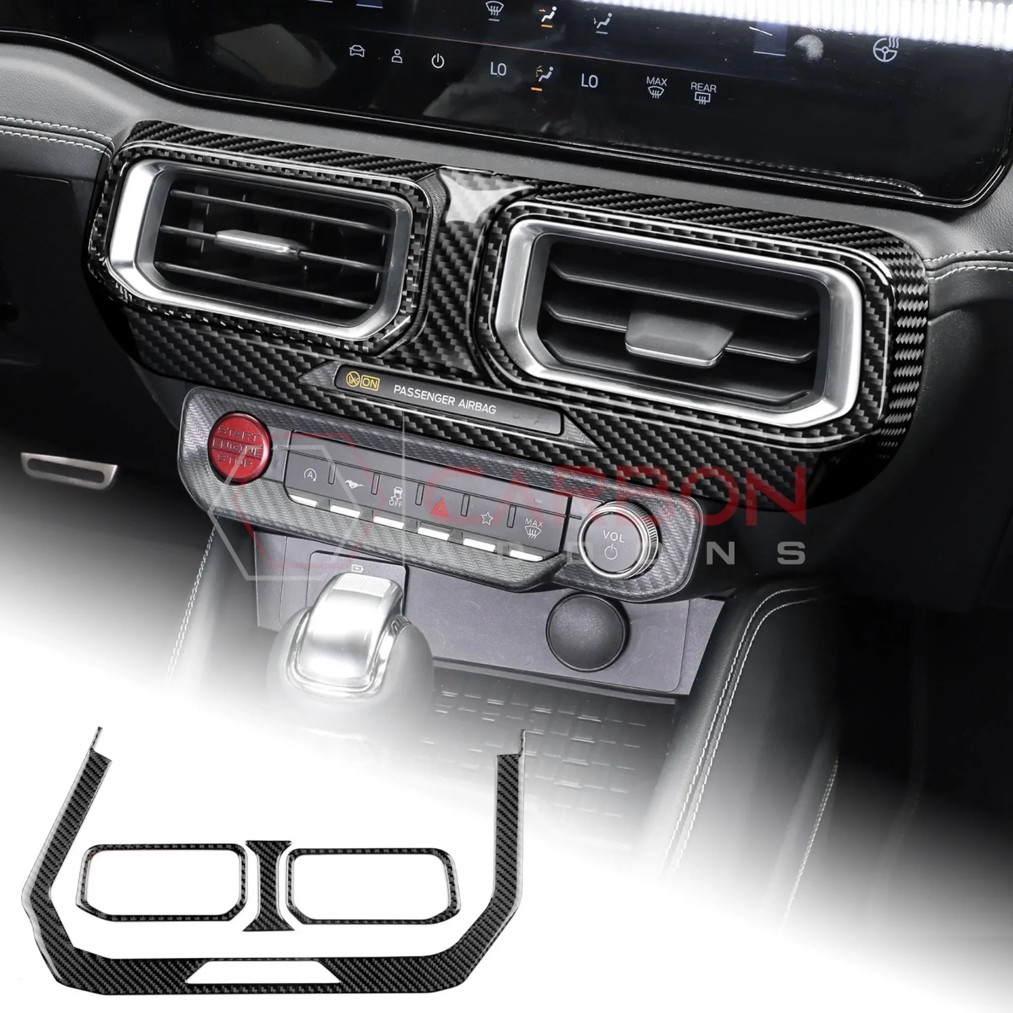 Real Carbon Fiber Center Dashboard A/C Vent Trim Overlays for 2024+ Ford Mustang