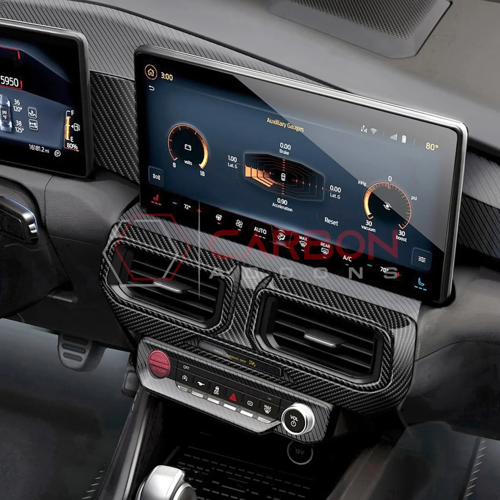 Real Carbon Fiber Center Dashboard A/C Vent Trim Overlays for 2024+ Ford Mustang