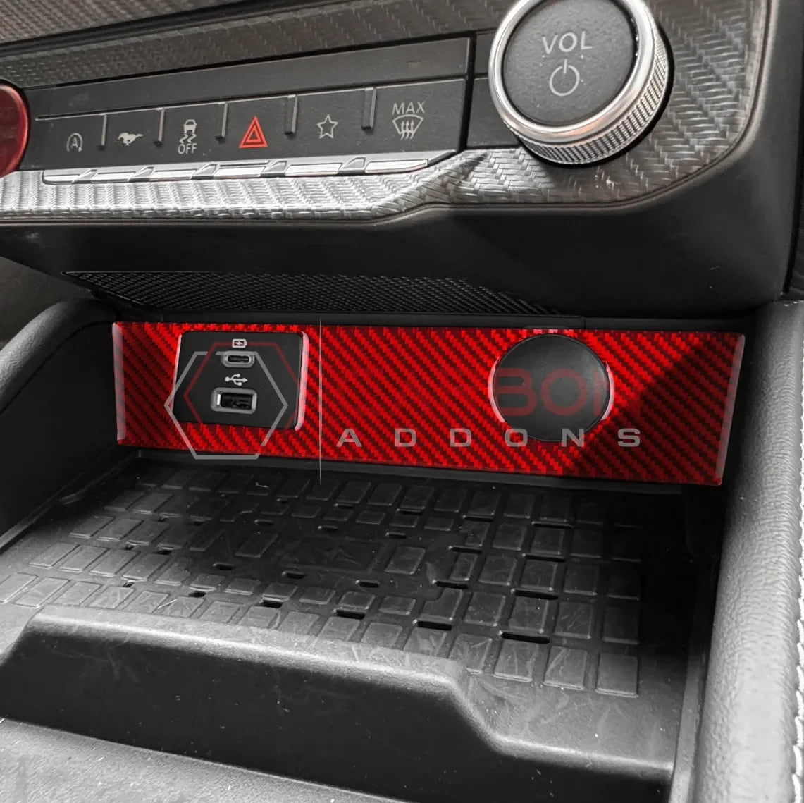 Real Carbon Fiber USB & 12V Outlet Trim Overlay for 2024+ Ford Mustang
