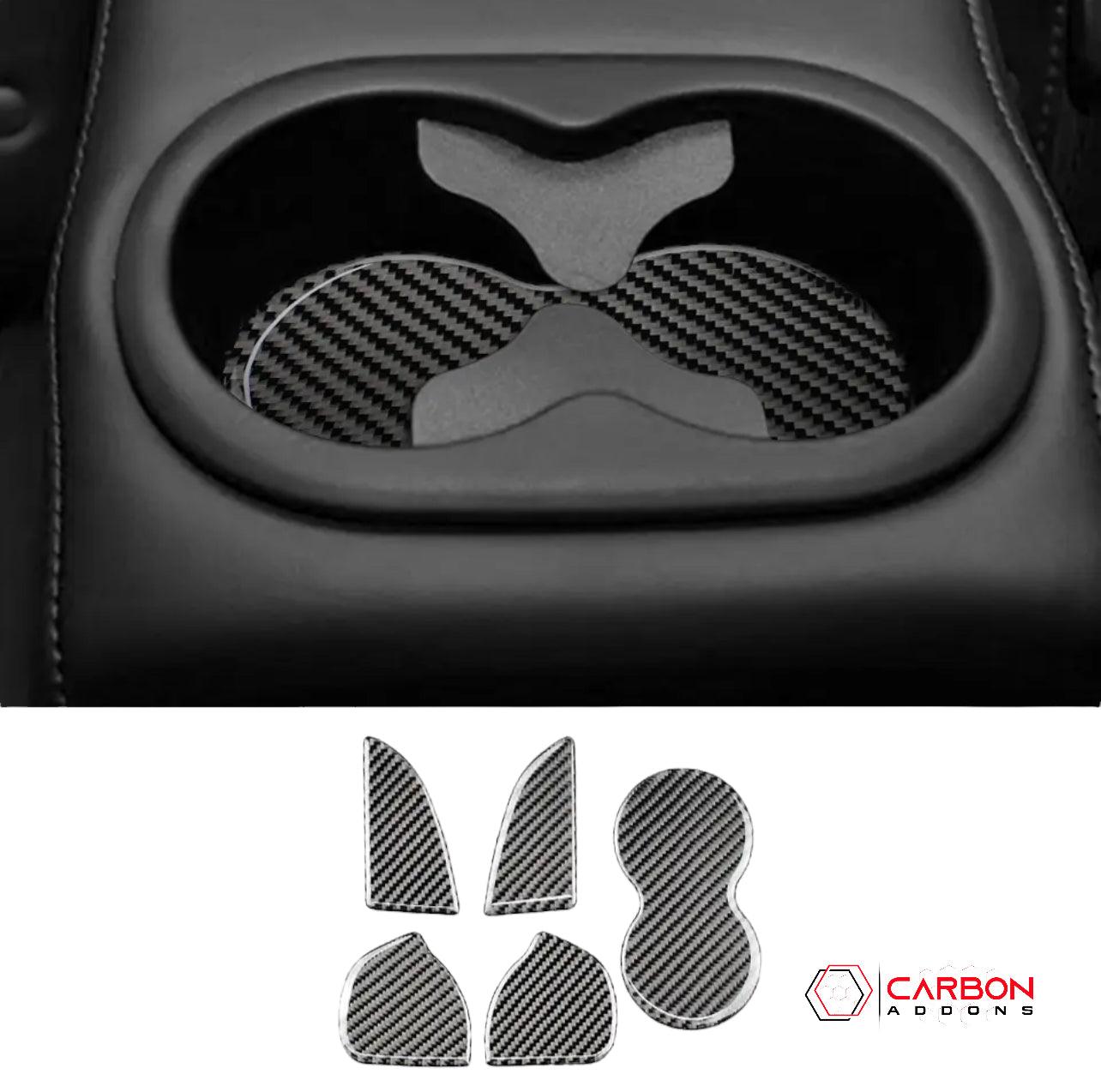 [5pcs] Carbon Fiber Rear Sit Cup Holder and Door Panel Groove Overlay for Dodge Challenger 2015-2023 - carbonaddons Carbon Fiber Parts, Accessories, Upgrades, Mods