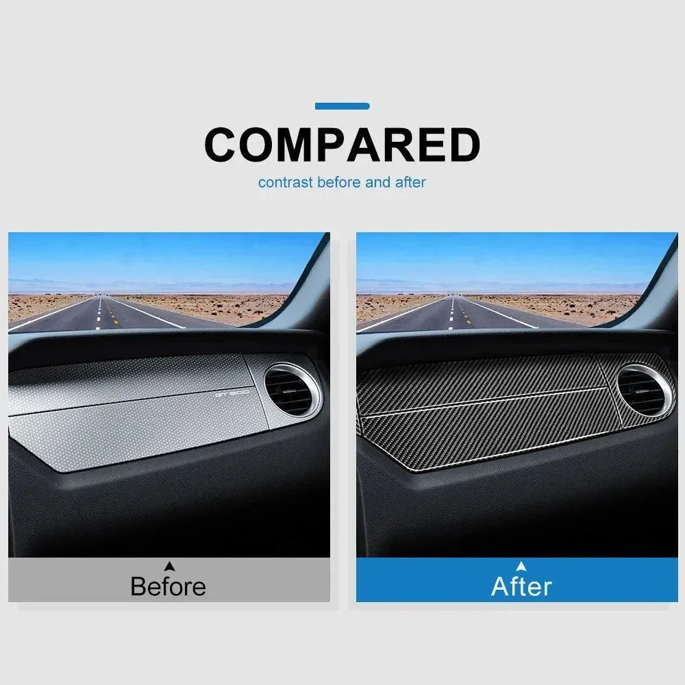 Carbon fiber dashboard trim upgrade before and after comparison for American vehicles