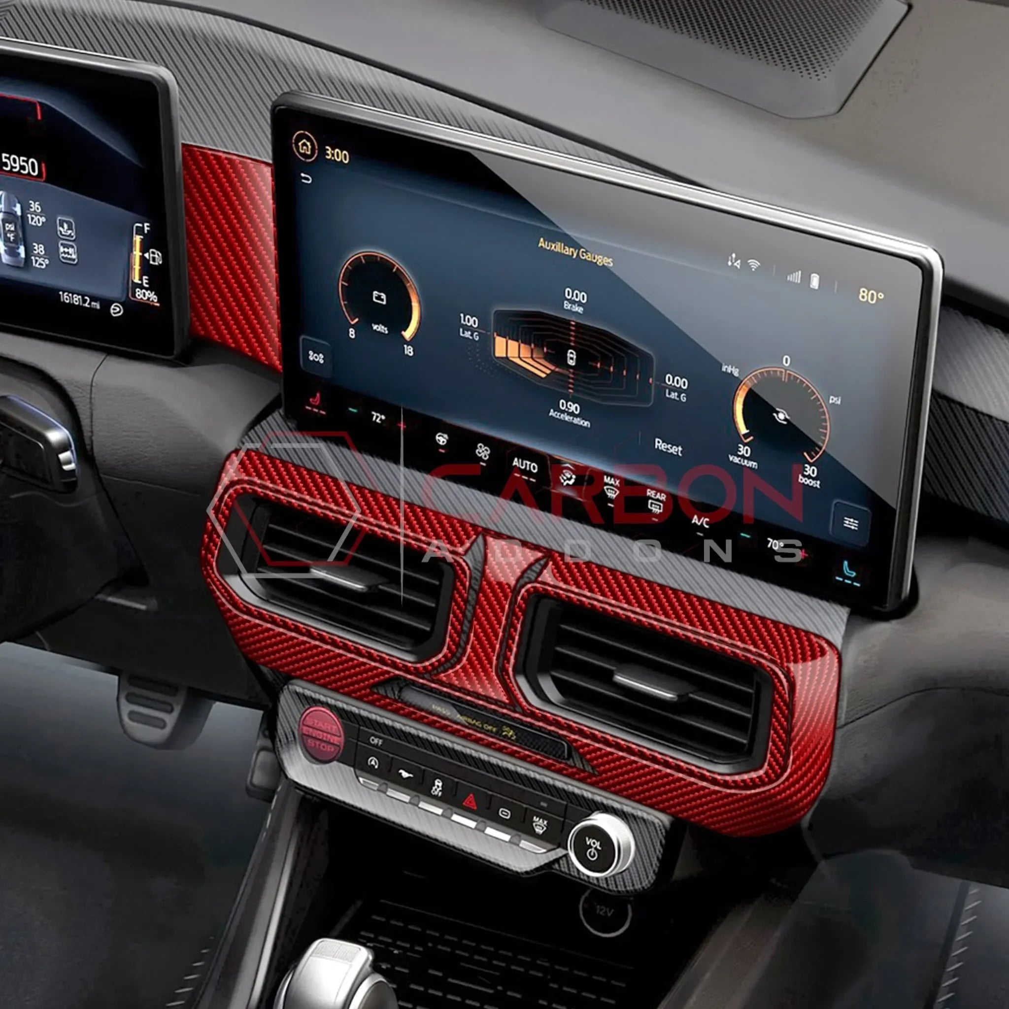 Real Carbon Fiber Center Dashboard A/C Vent Trim Overlays for 2024+ Ford Mustang
