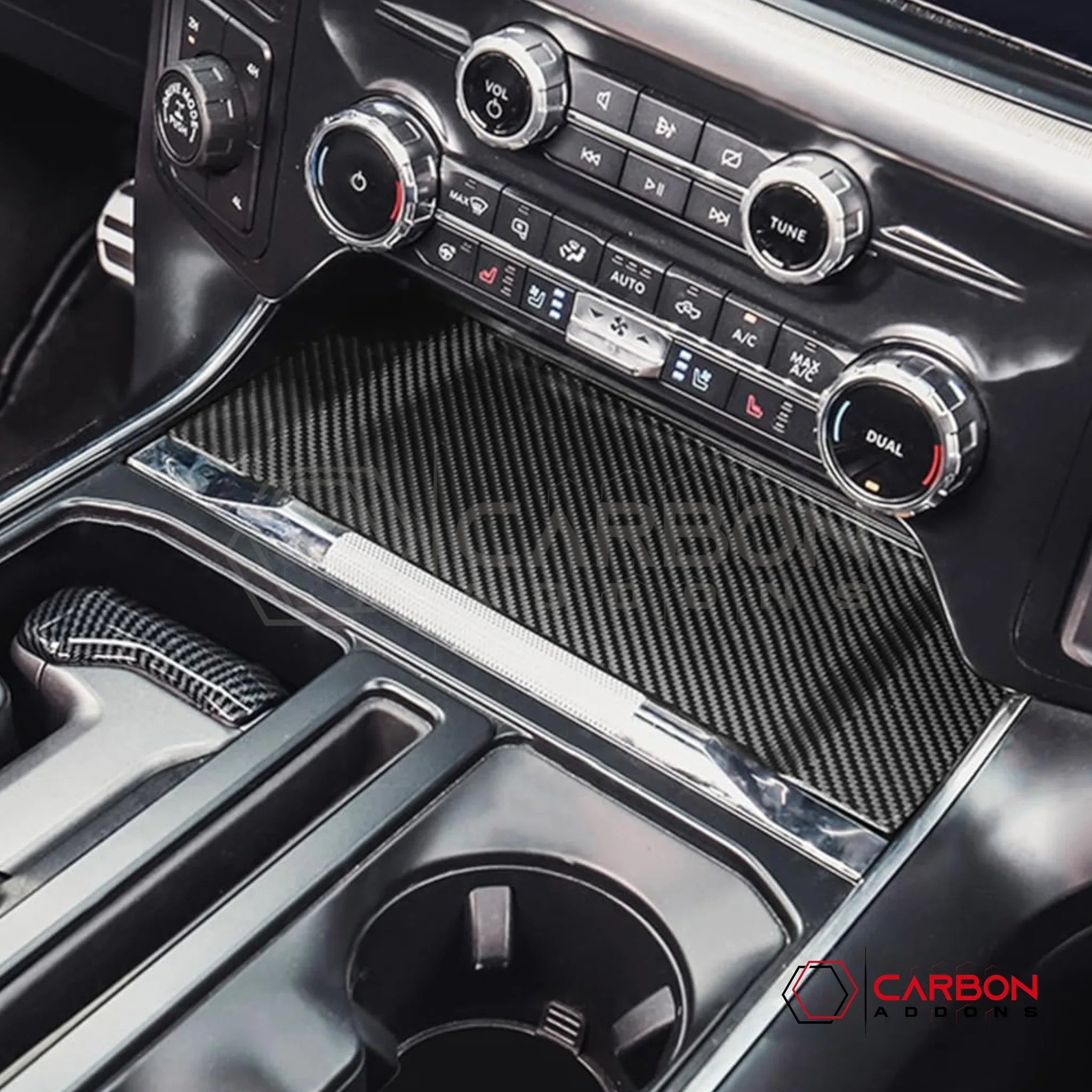 F150 2021-Up Center Console Wireless Charger/Coin Tray Hard Carbon Fiber Cover