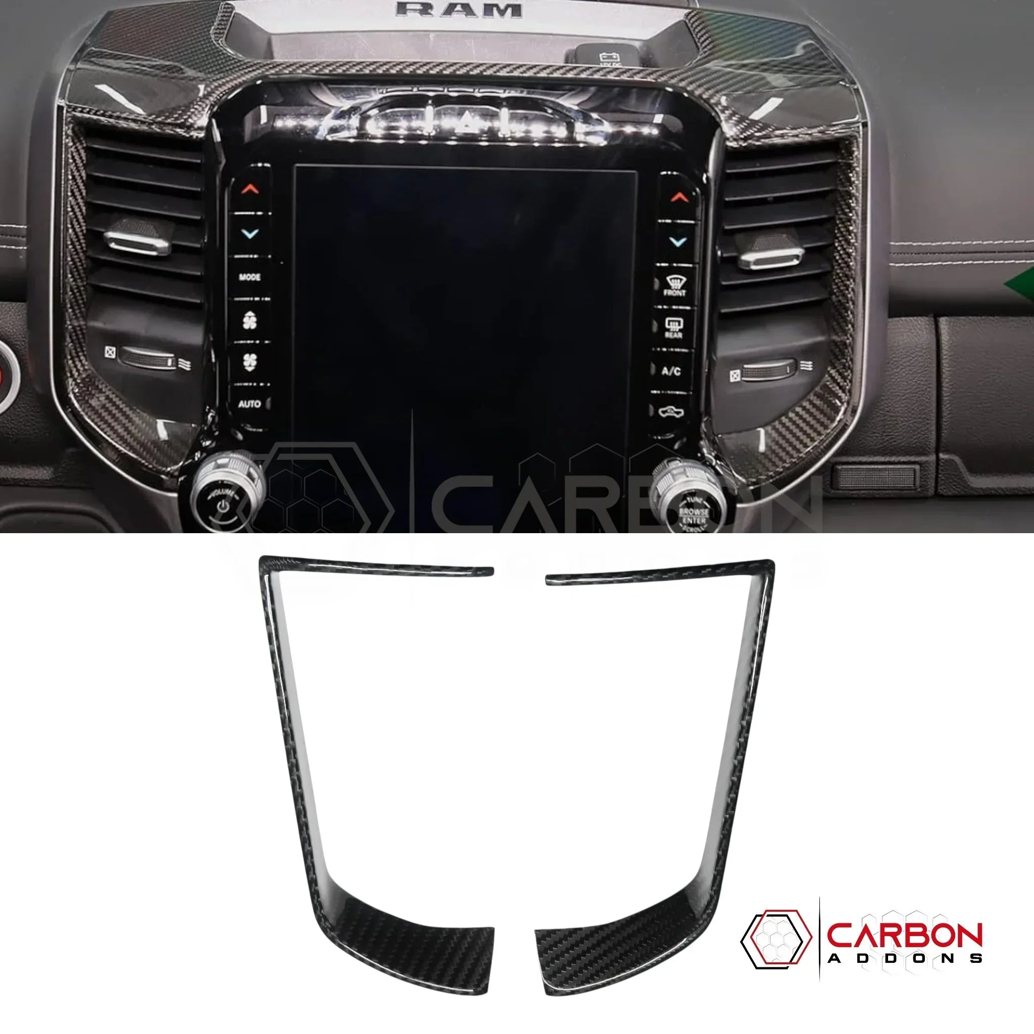 2019+ RAM 1500/TRX/RHO Infotainment Screen AC Vent Trim Hard Carbon Fiber Cover