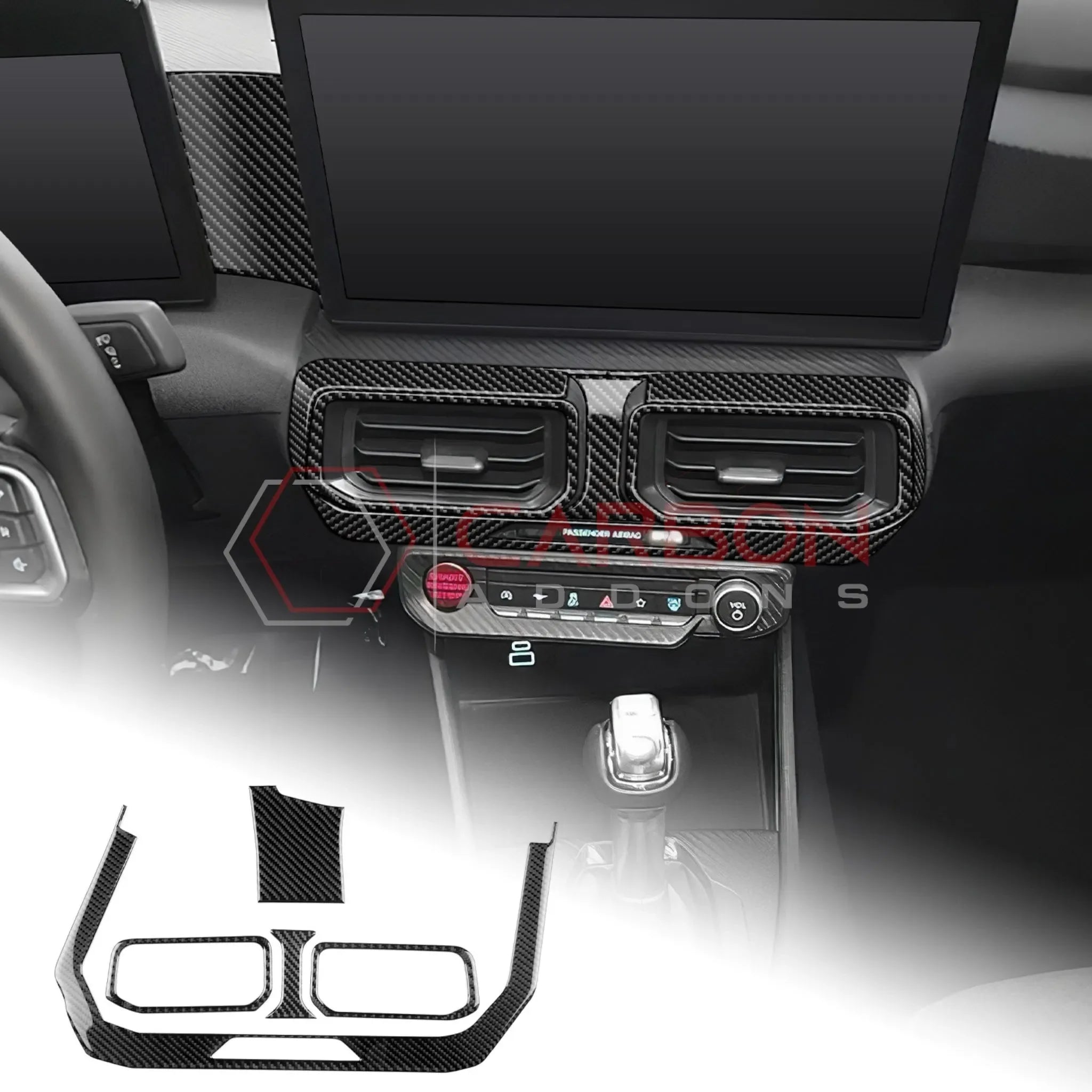 Real Carbon Fiber Center Dashboard A/C Vent Trim Overlays for 2024+ Ford Mustang