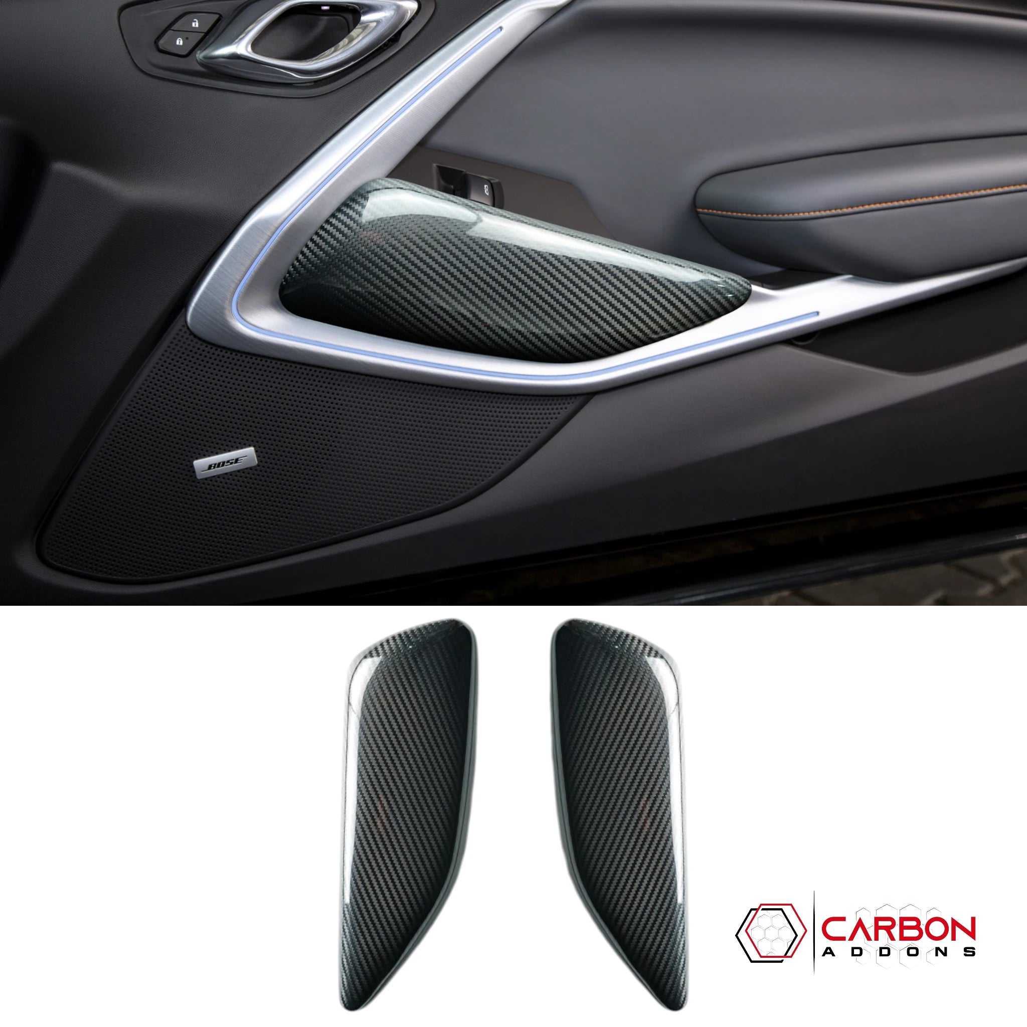 2016-2024 Chevrolet Camaro Real Carbon Fiber Door Panel Knee Pad Covers | SS, LT, LS, ZL1,