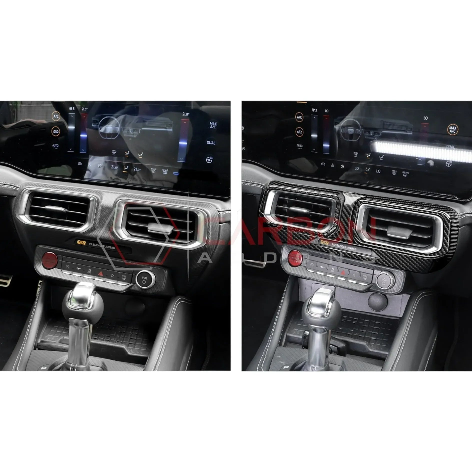 Real Carbon Fiber Center Dashboard A/C Vent Trim Overlays for 2024+ Ford Mustang