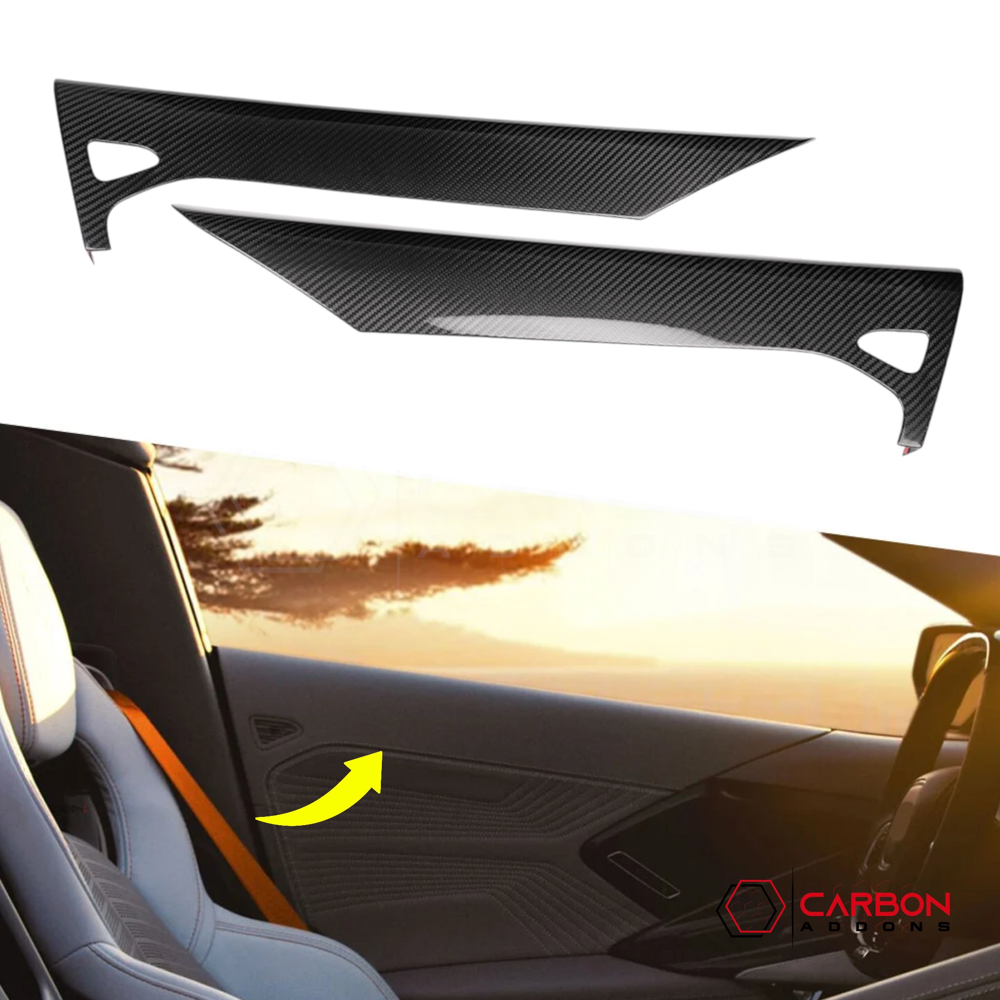 C8 Corvette Real Carbon Fiber Inner Door Upper Panels | Stingray Z06 E-Ray Z51 (2020–2025)