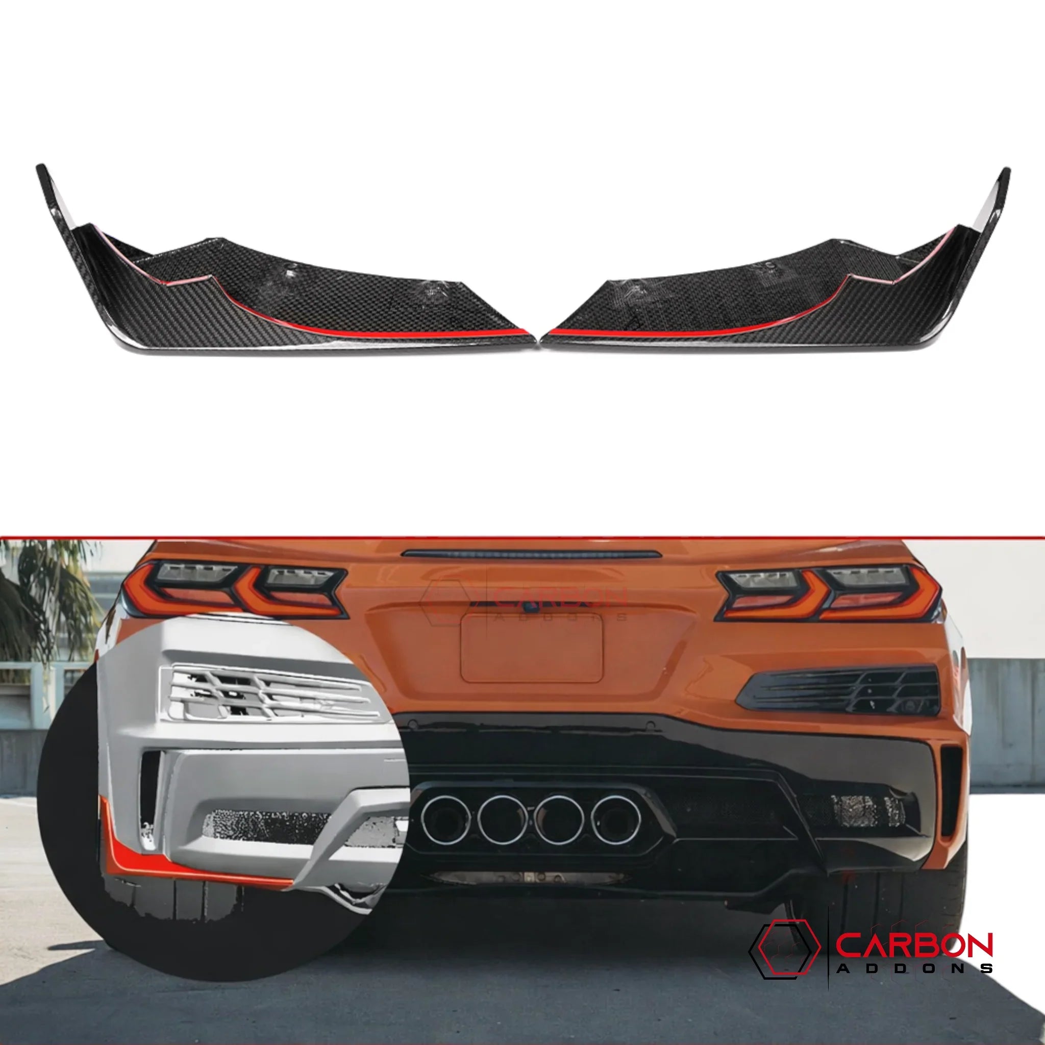 C8 Corvette Z06 / E-Ray Dry Carbon Fiber Rear Diffuser Side Splitter Blades – OEM Mount