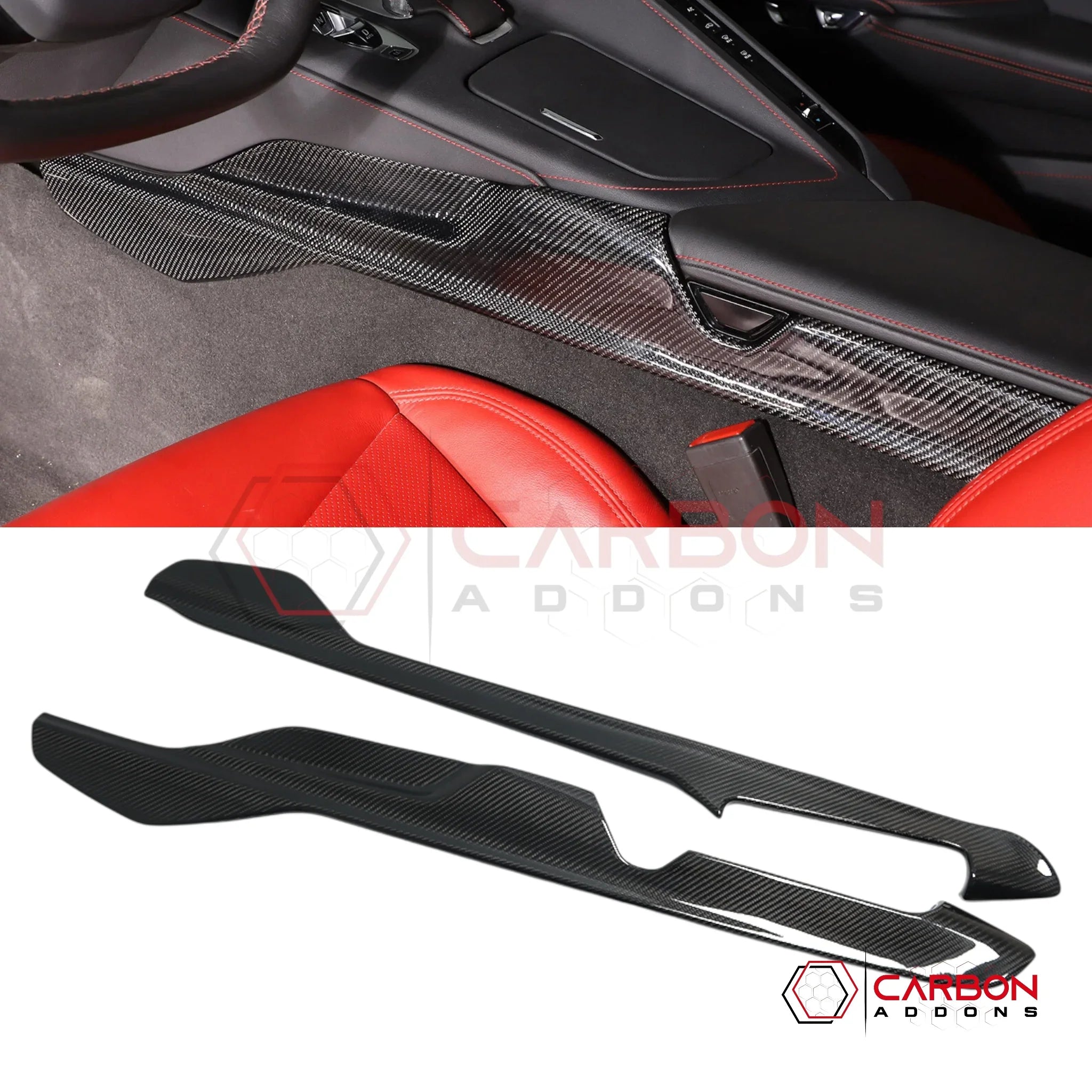 C8 Corvette Real Dry Carbon Fiber Center Console Lower Trim Covers | Interior Overlay (2020–2026)