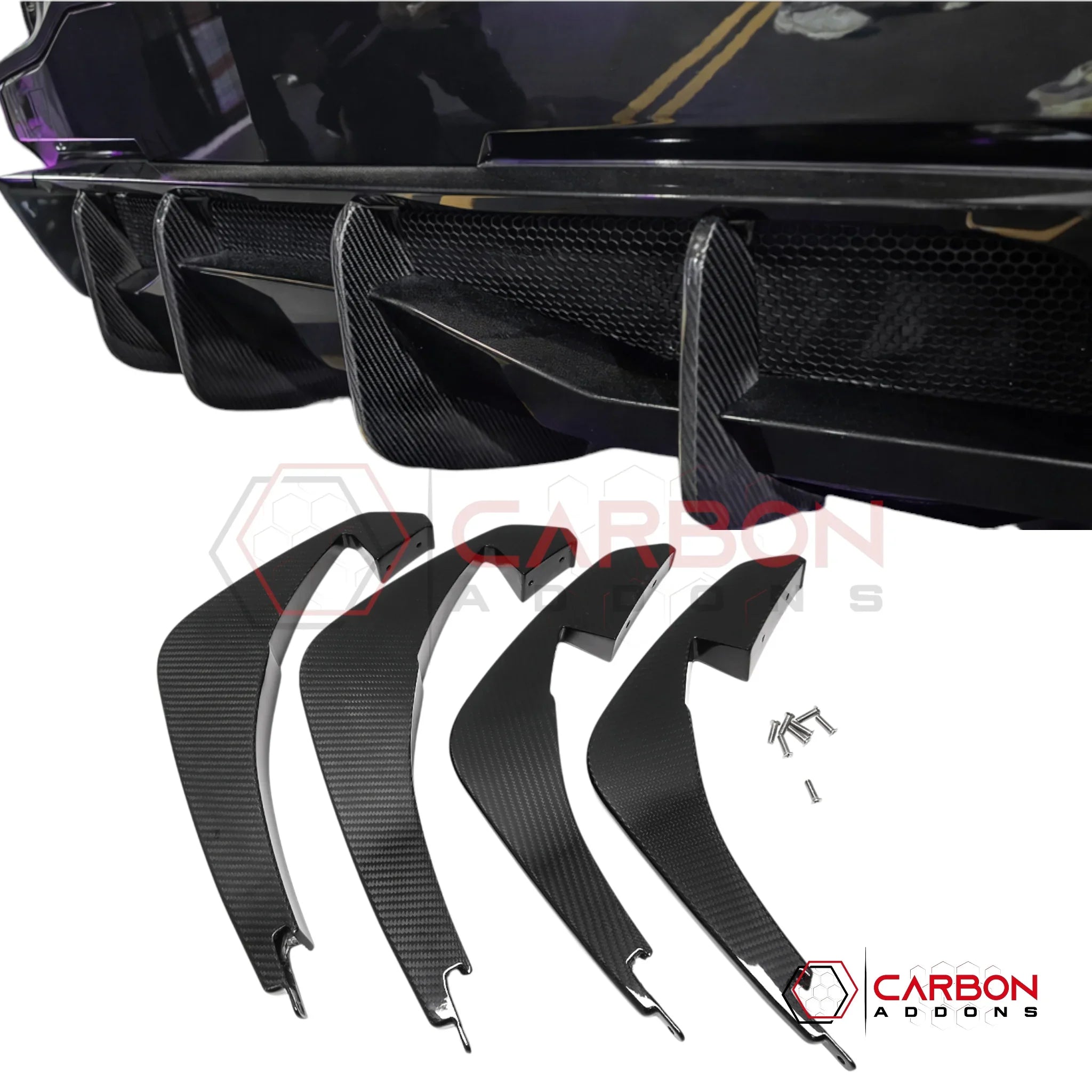 C8 Corvette Stingray Carbon Fiber Rear Diffuser Fins Add-On – Real Carbon Fiber Fin Accent Kit