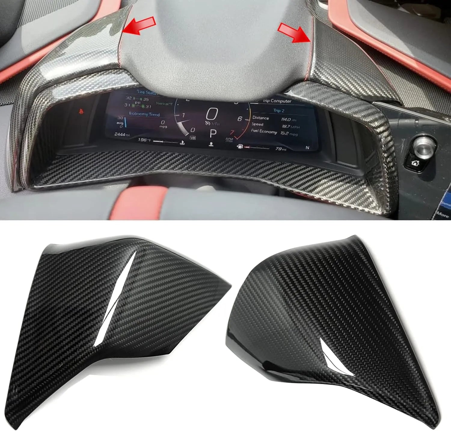 C8 Corvette Gauge Cluster Upper Dashboard HUD Side Carbon Fiber Covers