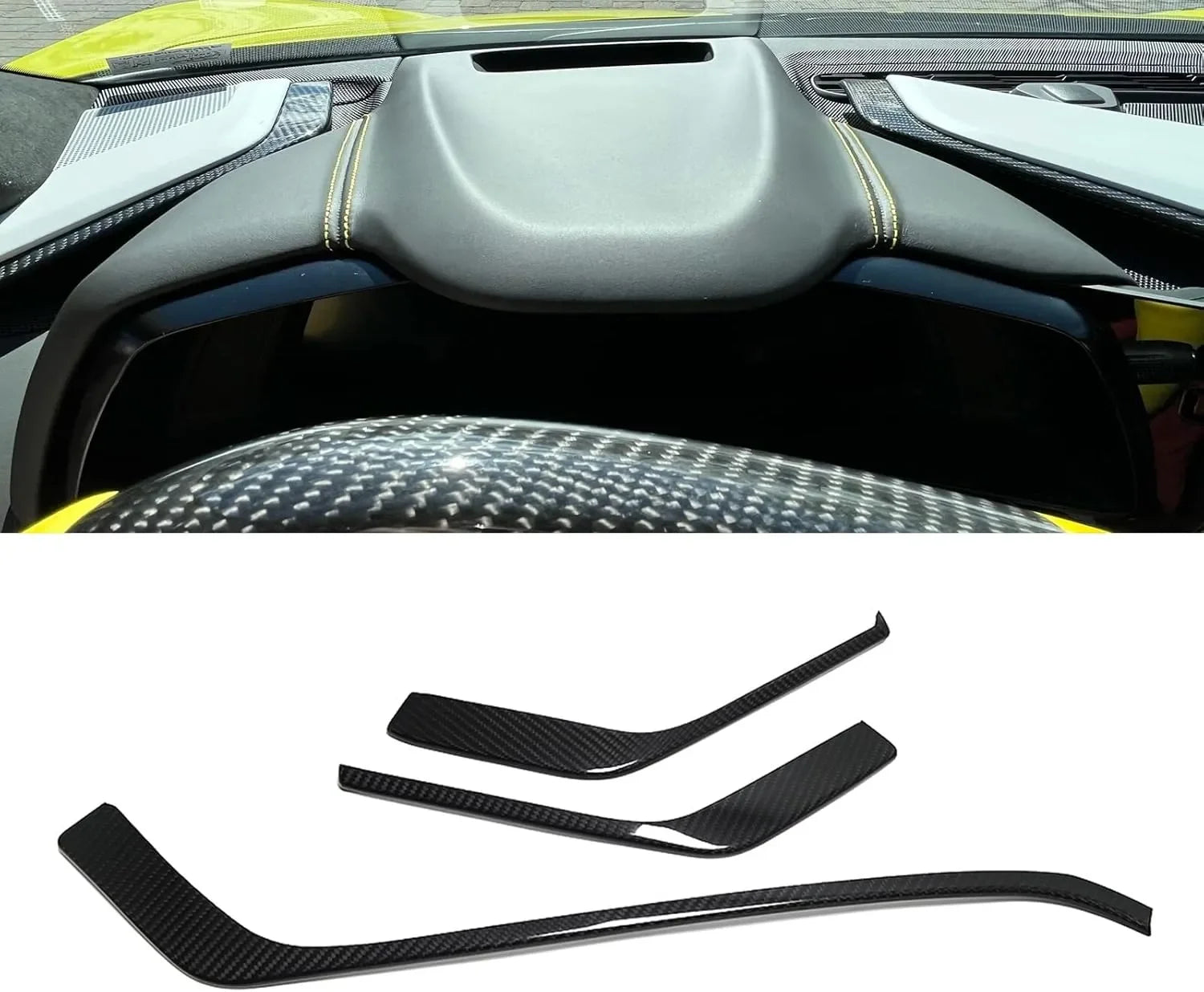 C8 Corvette Real Carbon Fiber Upper Dashboard Trim Covers (3-Piece Set) | (2020–2025)