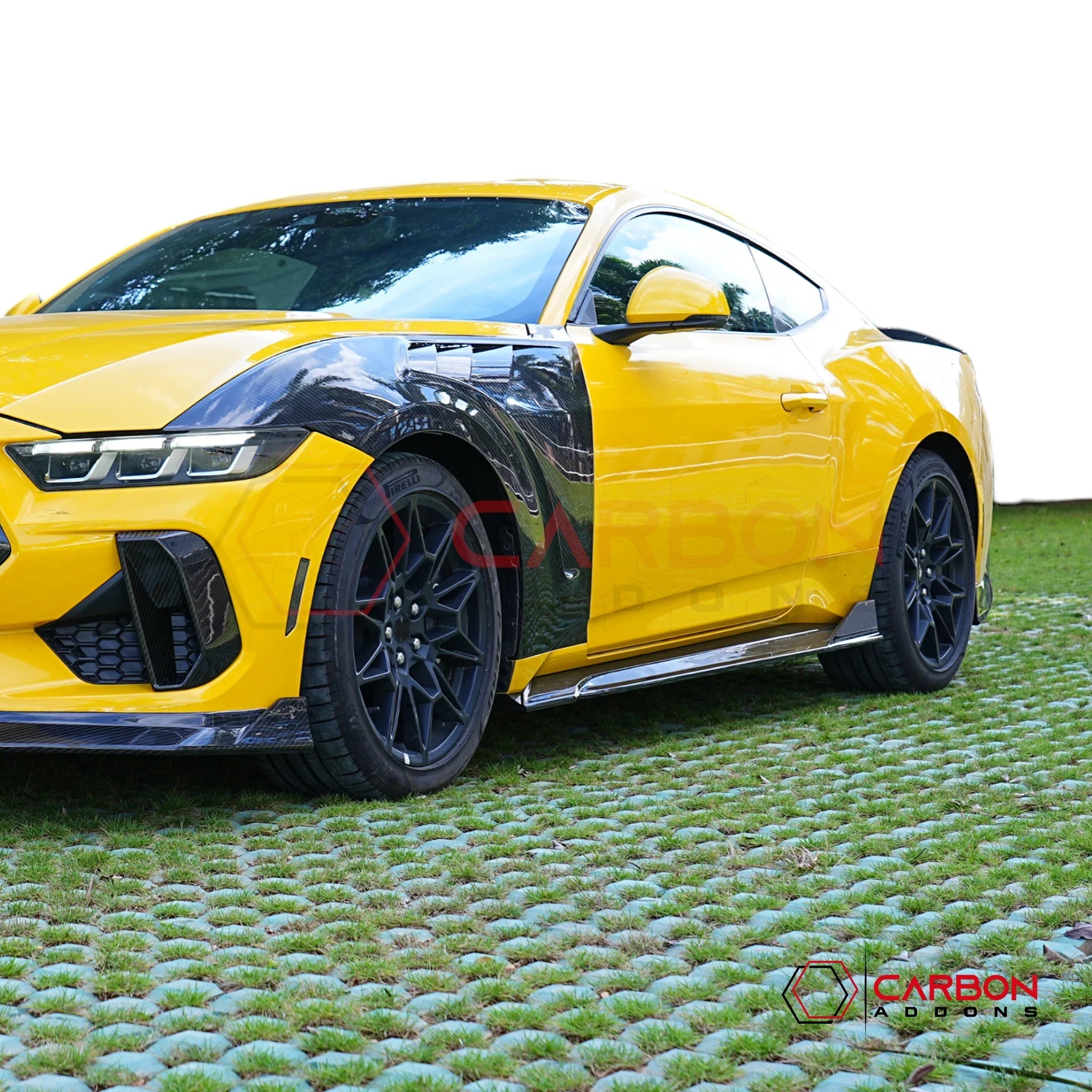 Real Carbon Fiber Side Skirts with Winglets for 2024+ Ford Mustang