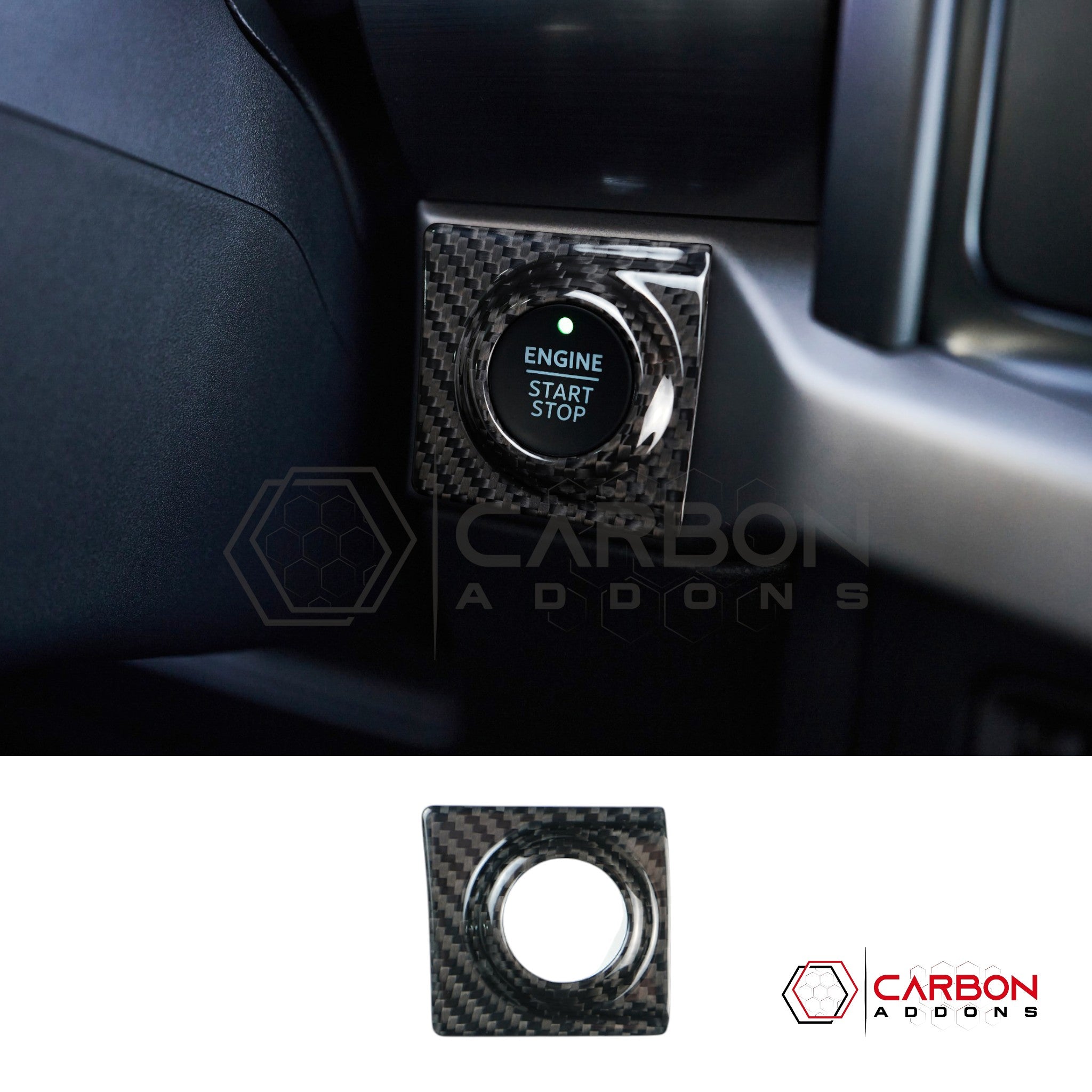 Carbon Fiber Start Stop Button Surround Cover for 2021–2025 Ford F-150 & 2021–2023 Ford F-250