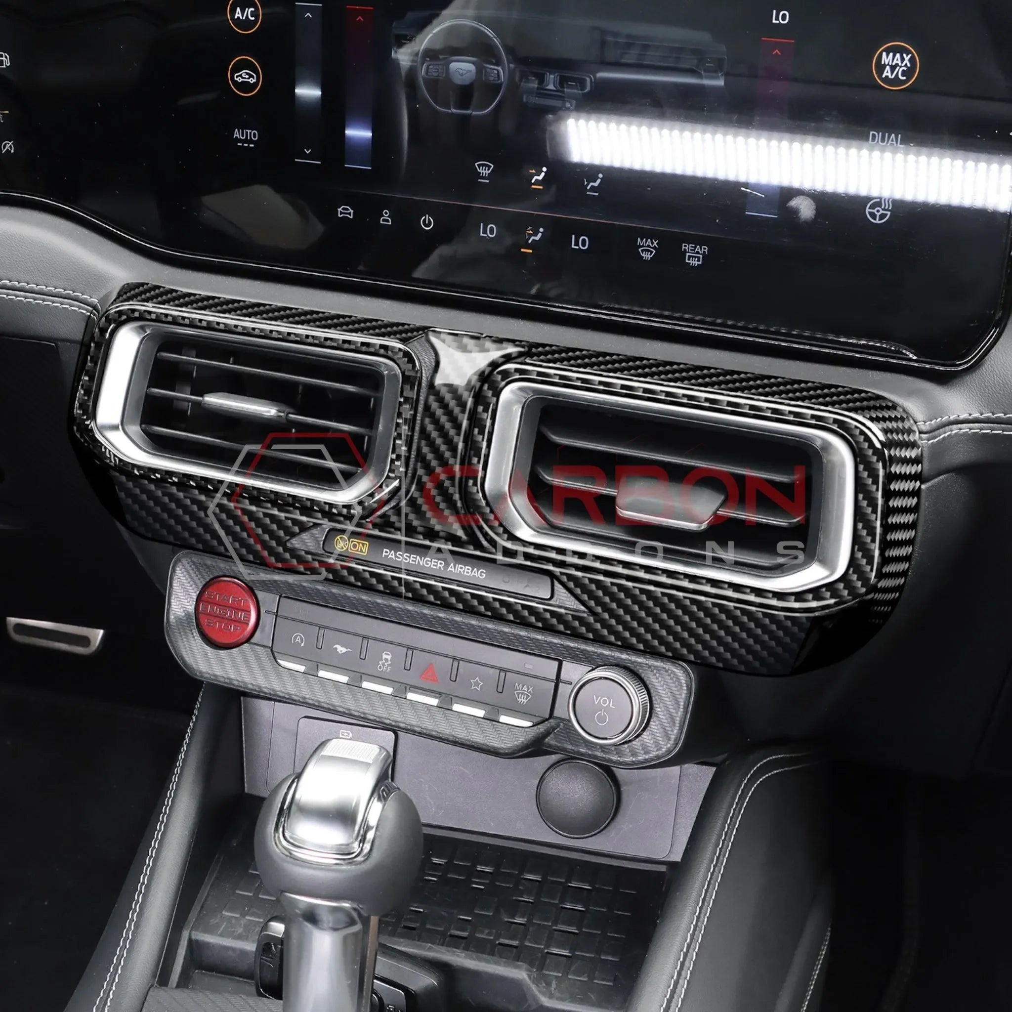 Real Carbon Fiber Center Dashboard A/C Vent Trim Overlays for 2024+ Ford Mustang
