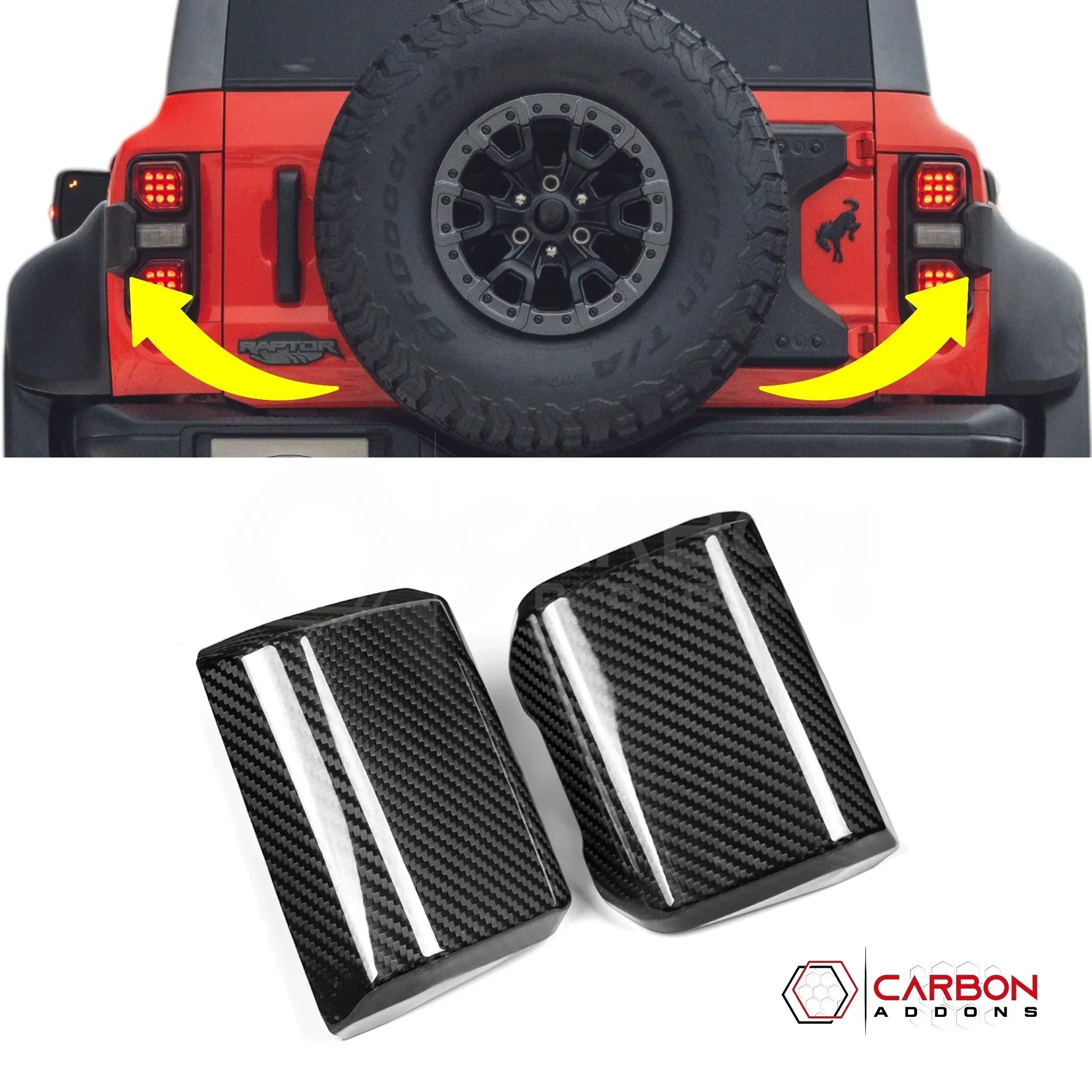Carbon Fiber Rear Tail Light Cover For Ford Bronco Raptor (2022–2025) | Glossy or Matte