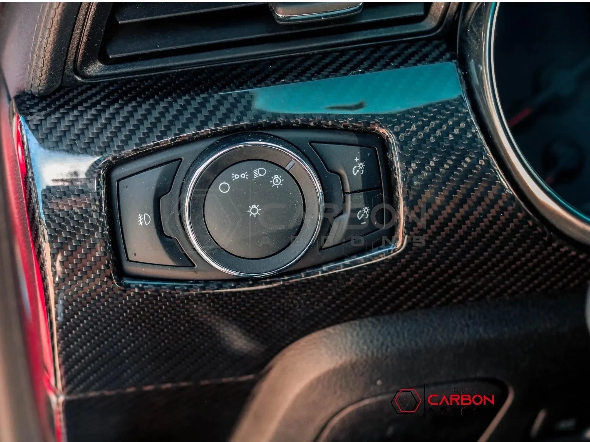 Mustang 2015-2023 Hard Carbon Fiber Driver Side Dashboard Trim Covers - carbonaddons Carbon Fiber Parts, Accessories, Upgrades, Mods