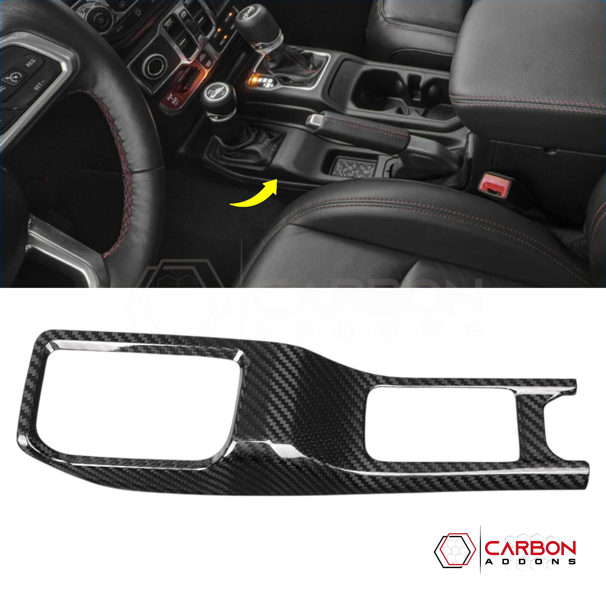 Jeep Gladiator JT & Wrangler JL 4WD Gear Lever Shifter Base Frame Cover – Real Dry Carbon Fiber (Glossy or Matte) 2020–Current