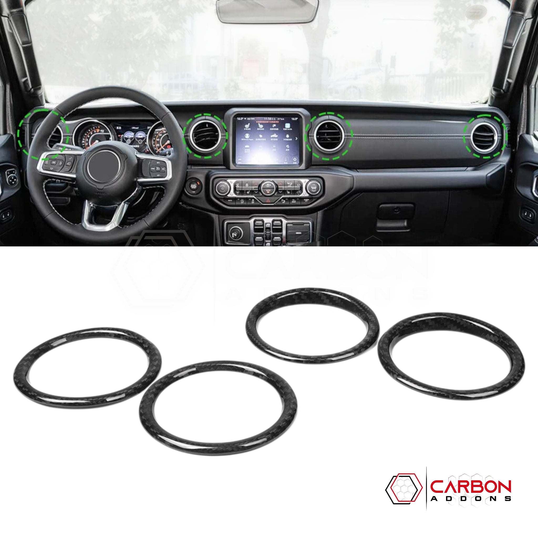 Jeep Gladiator Dashboard AC Vent Trim Covers – Real Dry Carbon Fiber (Glossy or Matte) 2020–Current