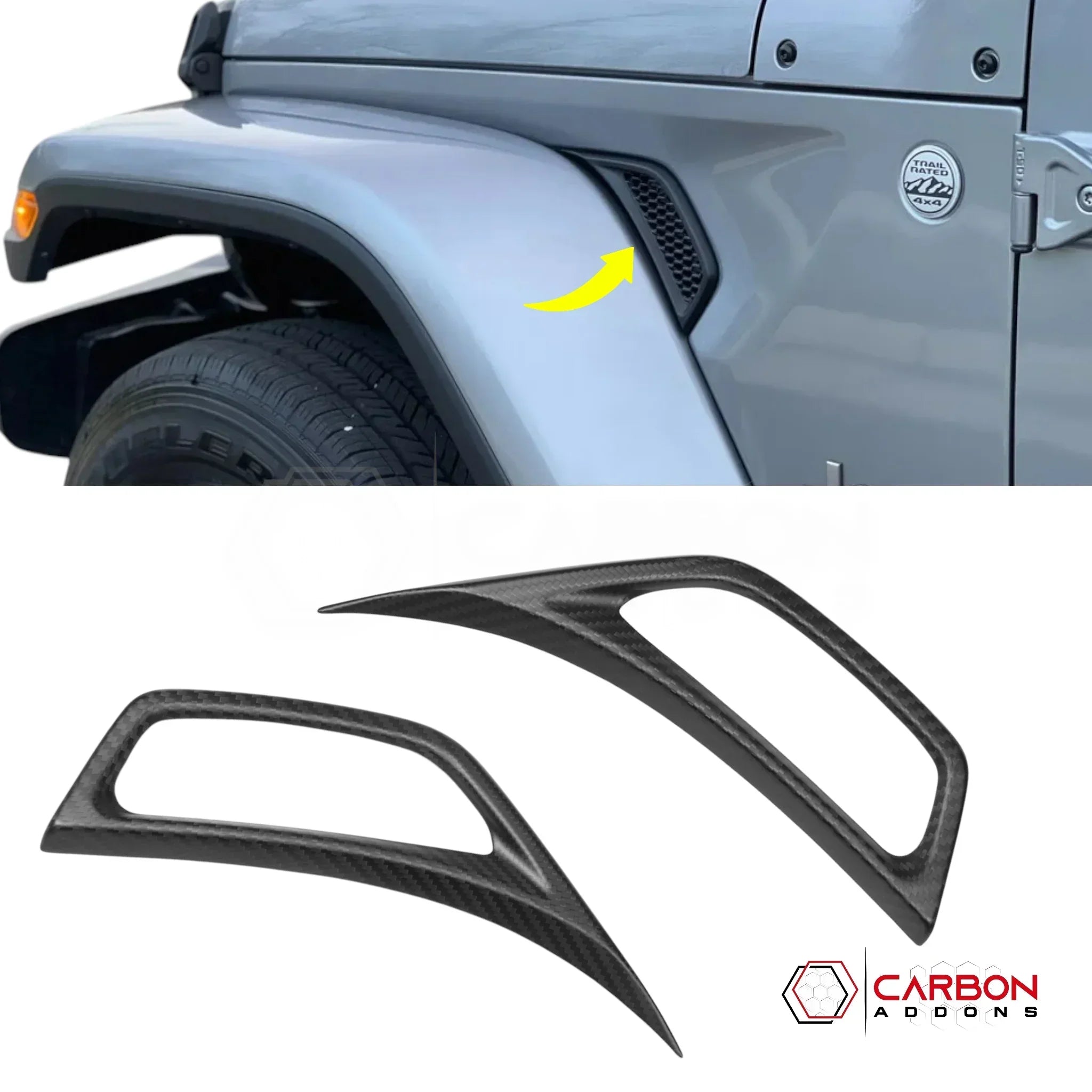 Jeep Gladiator JT & Wrangler JL Front Fender Side Vent Trim Cover – Real Dry Carbon Fiber (Glossy or Matte) 2020–Current