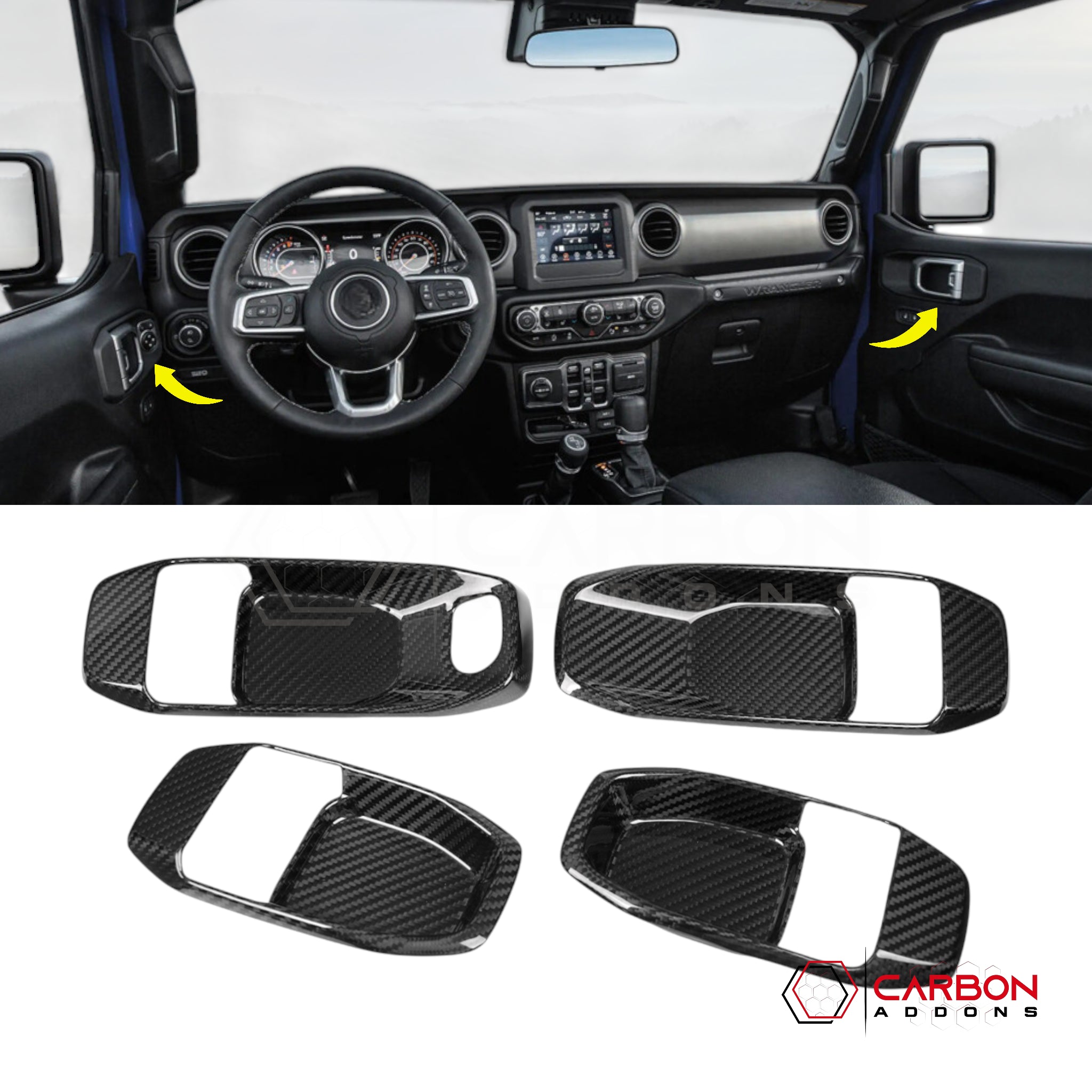 Jeep Gladiator JT & Wrangler JL Interior Door Handle Surround Trim Cover – Real Dry Carbon Fiber (Glossy or Matte) 2020–Current
