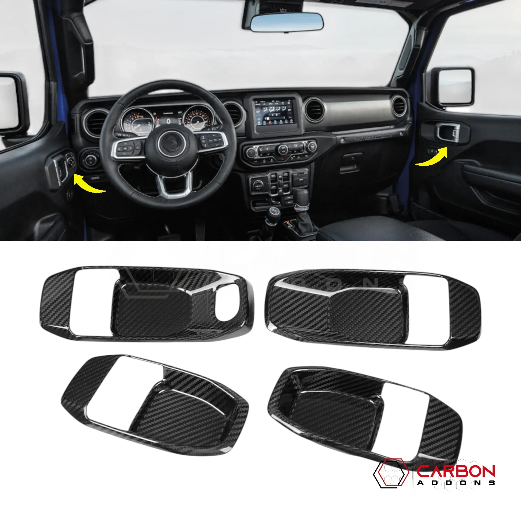 Jeep Gladiator JT & Wrangler JL Interior Door Handle Surround Trim Cover – Real Dry Carbon Fiber (Glossy or Matte) 2020–Current