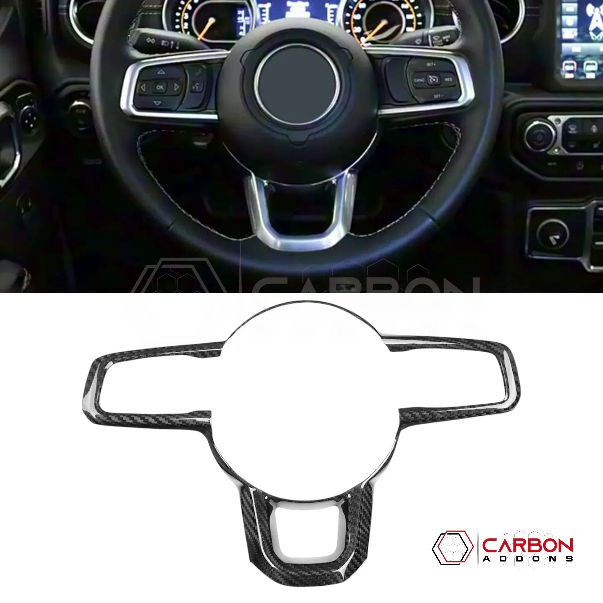 Jeep Gladiator Steering Wheel Trim Cover – Real Dry Carbon Fiber (Glossy or Matte) 2020–Current