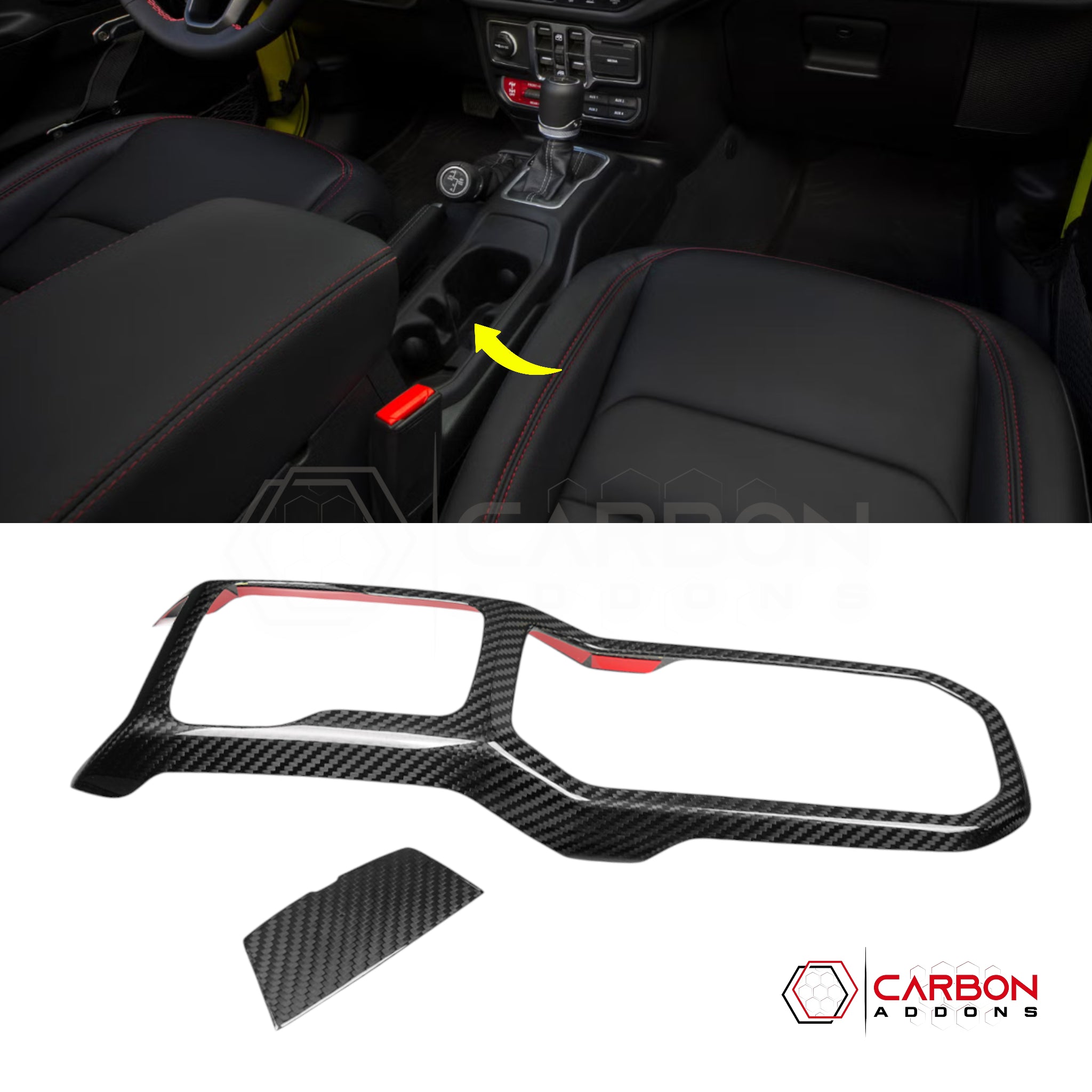 Jeep Gladiator JT & Wrangler JL Center Console Gear Shift Panel Trim – Real Dry Carbon Fiber (Glossy or Matte) 2020–Current