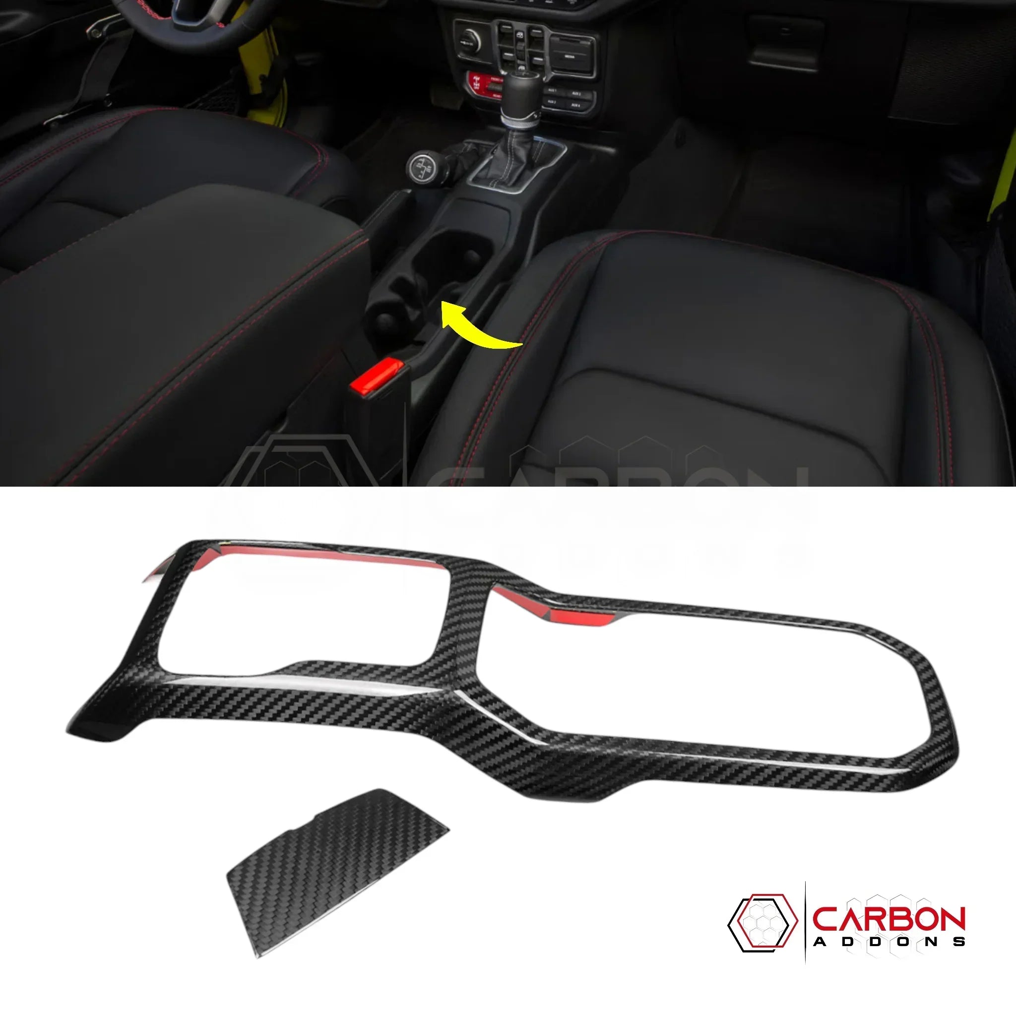Jeep Gladiator JT & Wrangler JL Center Console Gear Shift Panel Trim – Real Dry Carbon Fiber (Glossy or Matte) 2020–Current