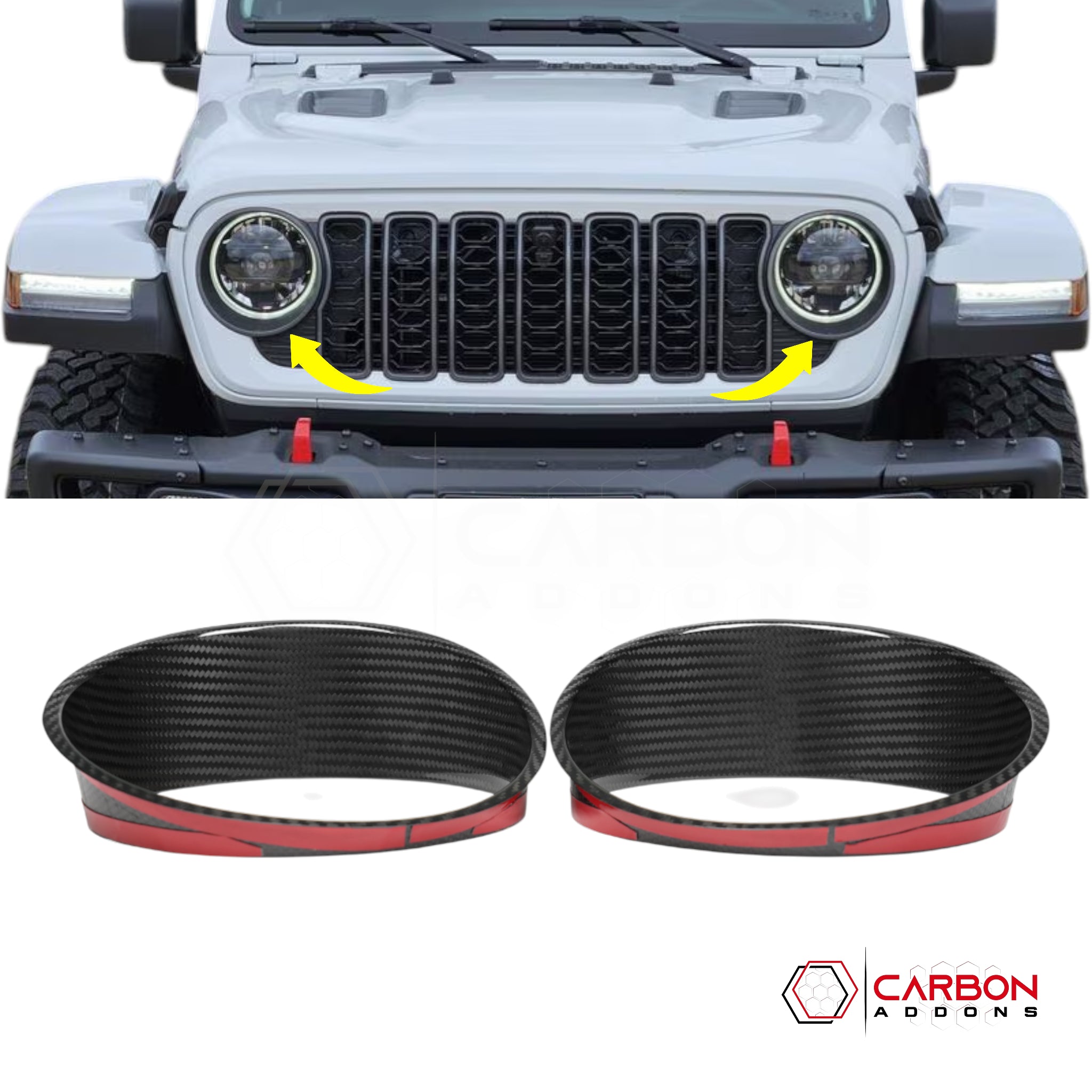 Jeep Gladiator JT & Wrangler JL Headlight Ring Frame Bezel Cover – Real Dry Carbon Fiber (Glossy or Matte) 2020–Current