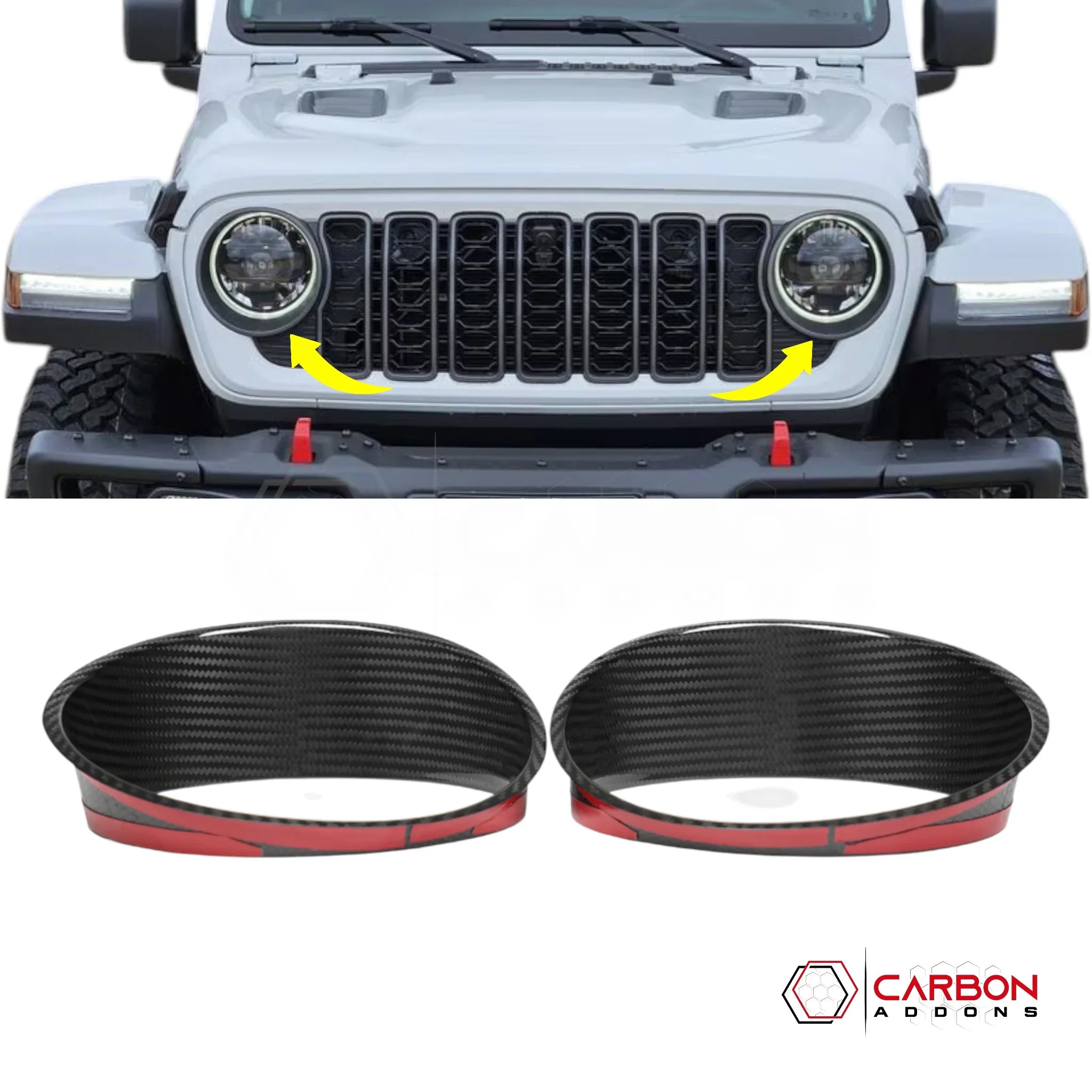 Jeep Gladiator JT & Wrangler JL Headlight Ring Frame Bezel Cover – Real Dry Carbon Fiber (Glossy or Matte) 2020–Current