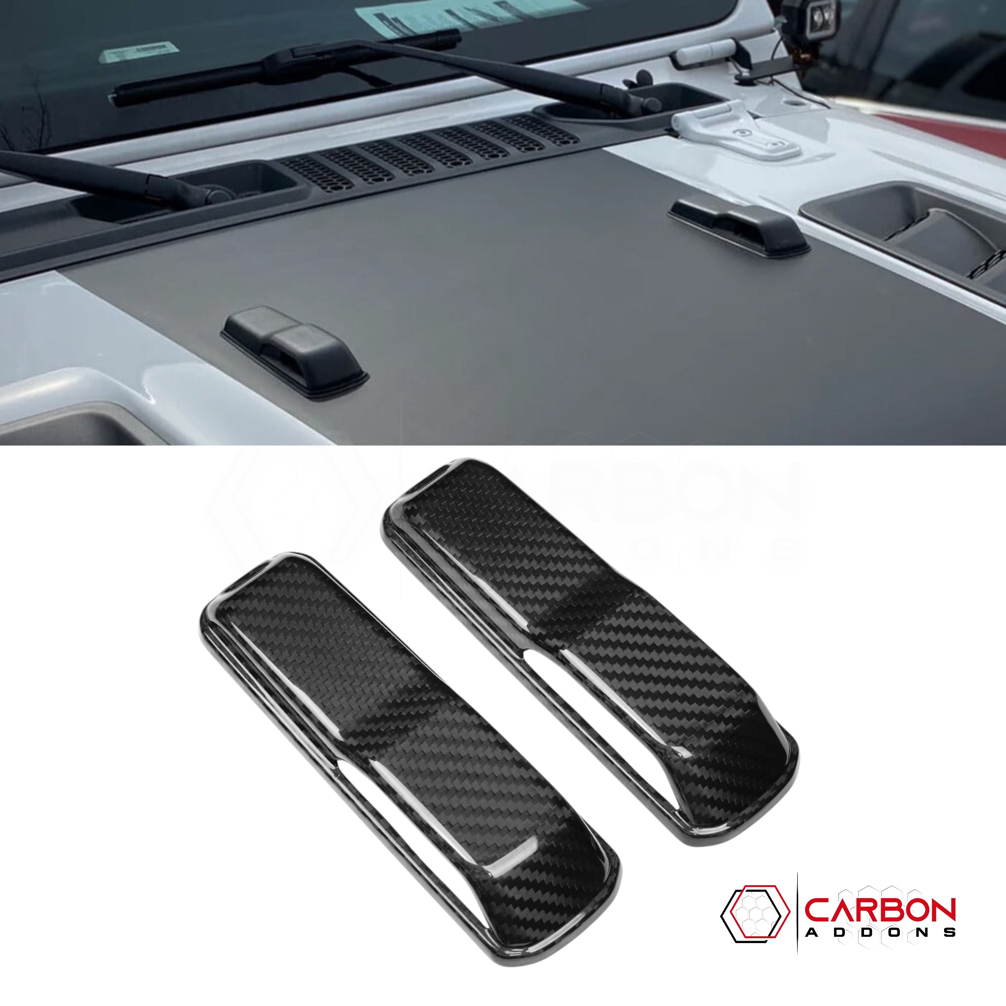 Jeep Gladiator JT & Wrangler JL Windshield Hold Down Bracket Cover – Real Dry Carbon Fiber (Glossy or Matte) 2020–Current