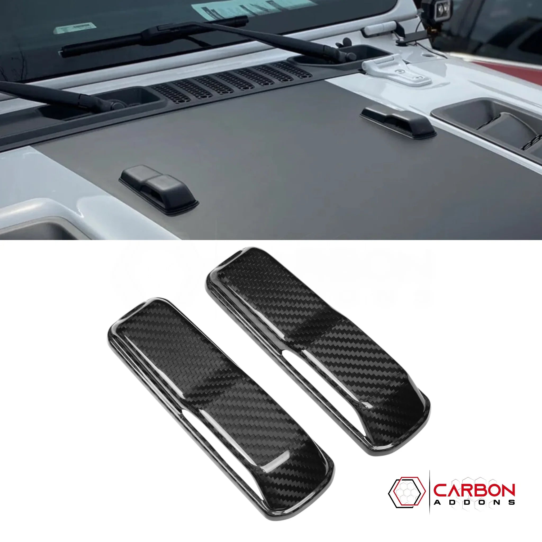 Jeep Gladiator JT & Wrangler JL Windshield Hold Down Bracket Cover – Real Dry Carbon Fiber (Glossy or Matte) 2020–Current