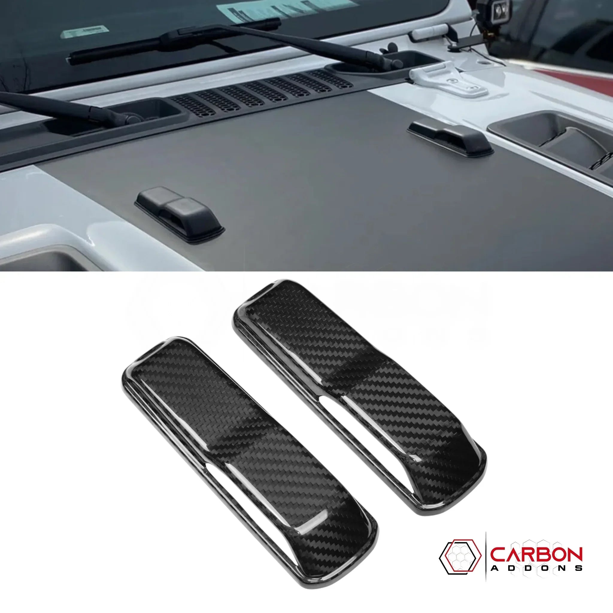 Jeep Gladiator JT & Wrangler JL Windshield Hold Down Bracket Cover – Real Dry Carbon Fiber (Glossy or Matte) 2020–Current