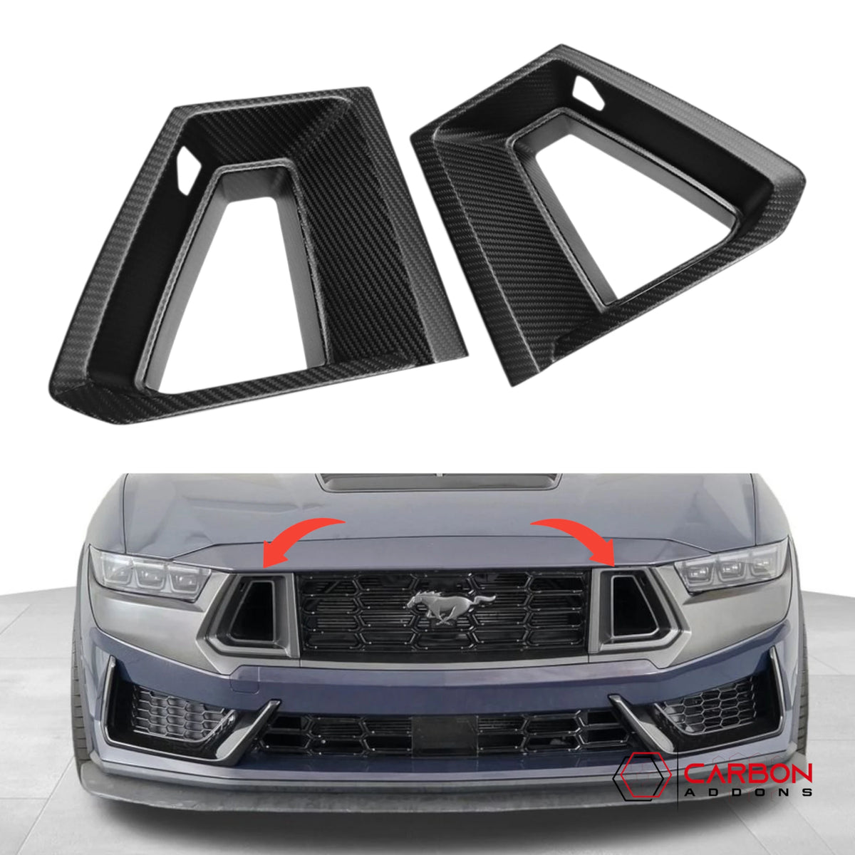 Real Carbon Fiber Upper Grille Trim Covers for 2024+ Ford Mustang Dark Horse