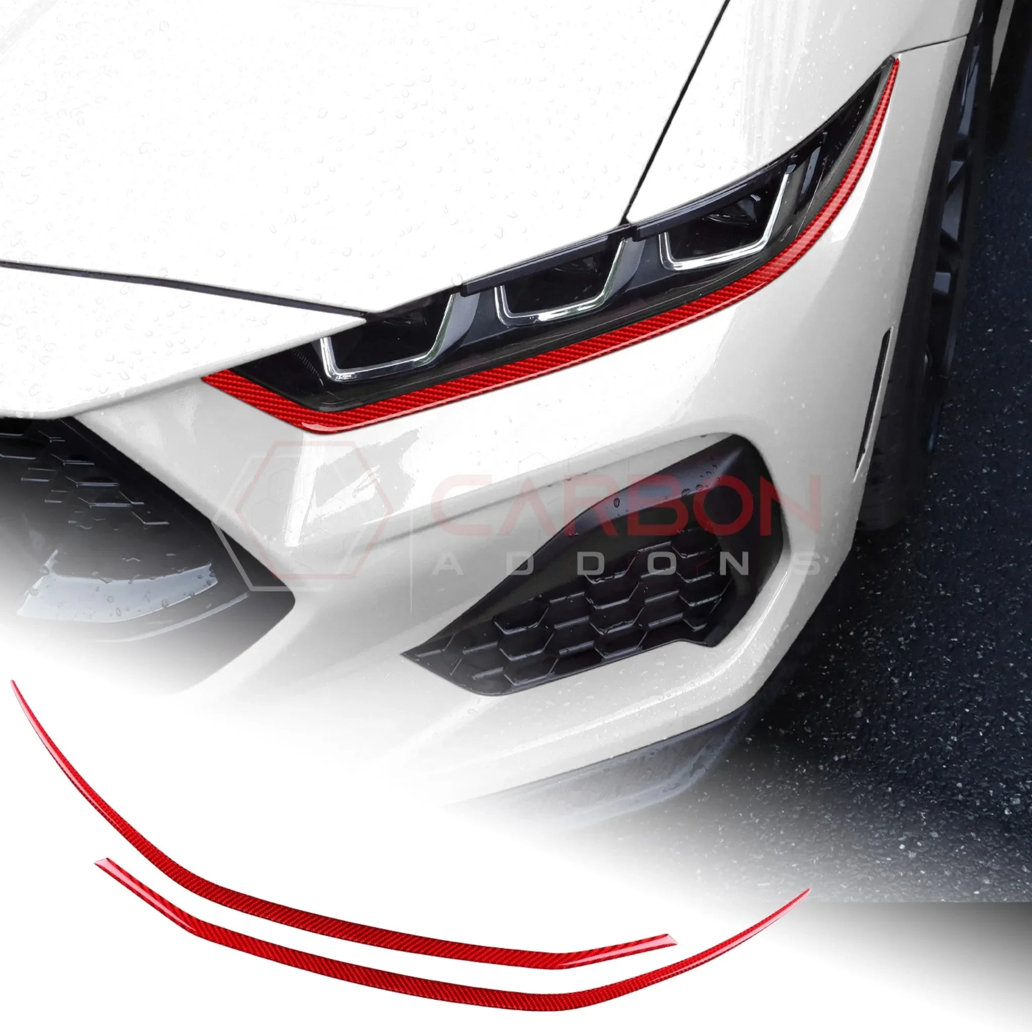 Real Carbon Fiber Headlight Decorative Strip Overlays for 2024+ Ford Mustang