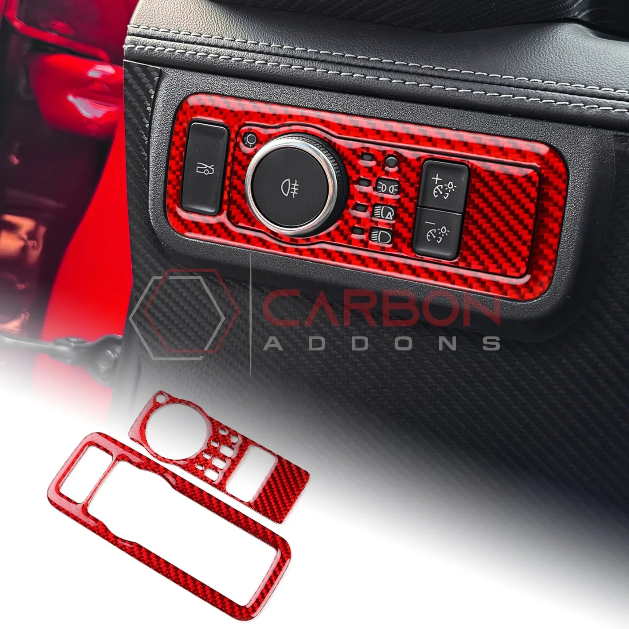 Real Carbon Fiber Headlight Control Trim Overlay for 2024+ Ford Mustang