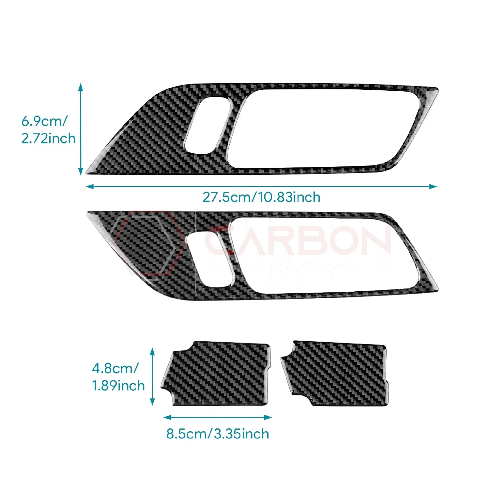 Real Carbon Fiber Interior Door Handle Trim Overlay for 2024+ Ford Mustang