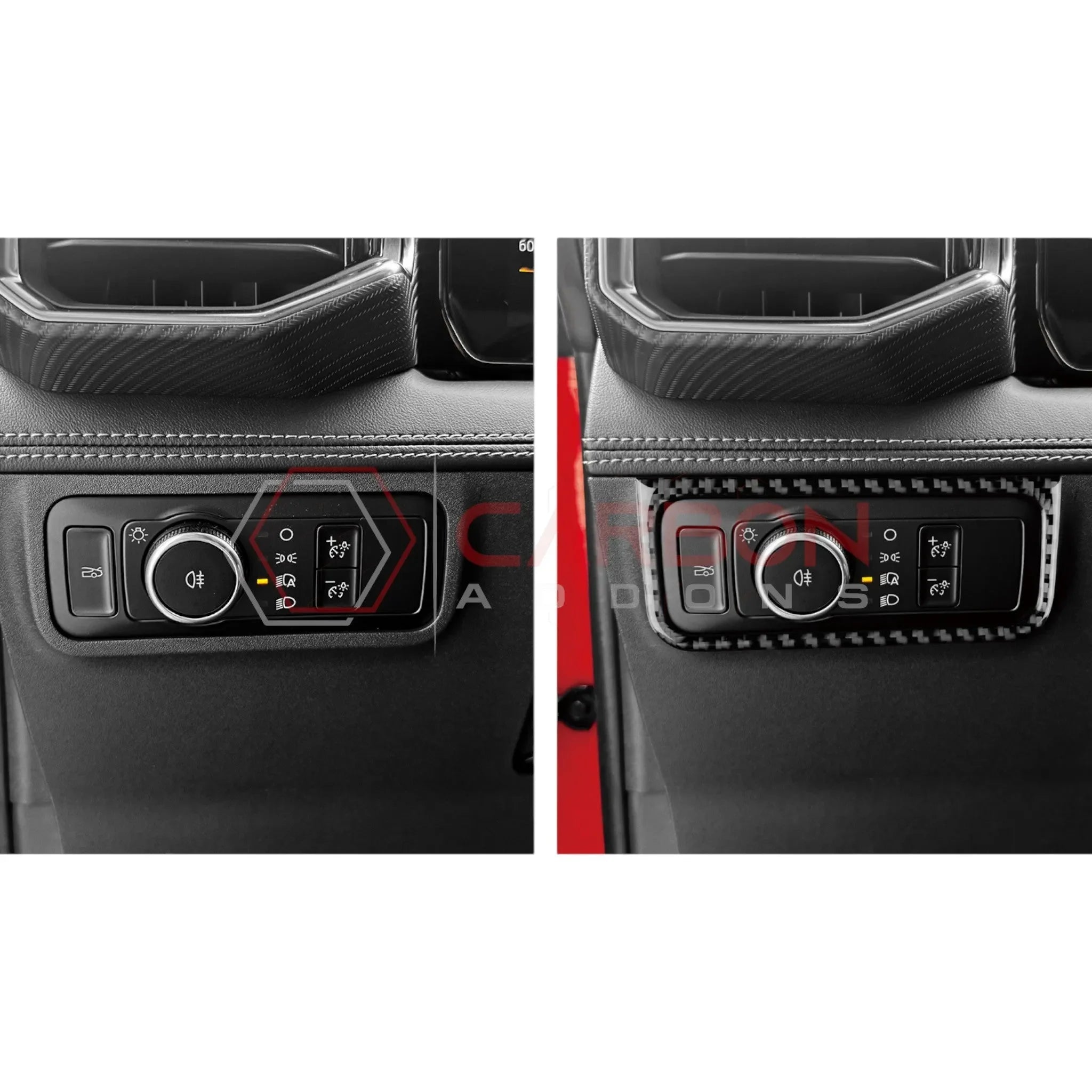 Real Carbon Fiber Headlight Control Outer Trim Overlay for 2024+ Ford Mustang
