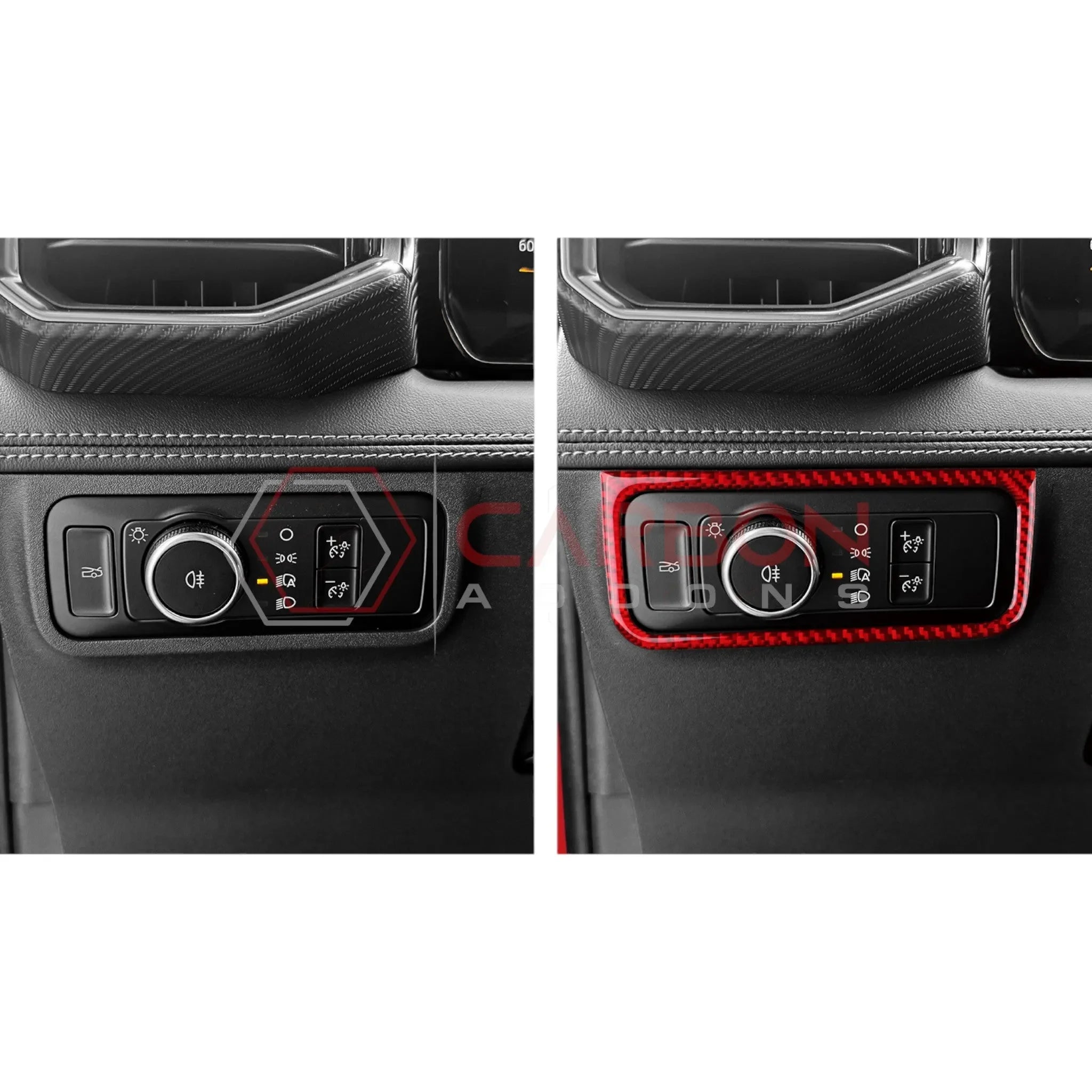 Real Carbon Fiber Headlight Control Outer Trim Overlay for 2024+ Ford Mustang