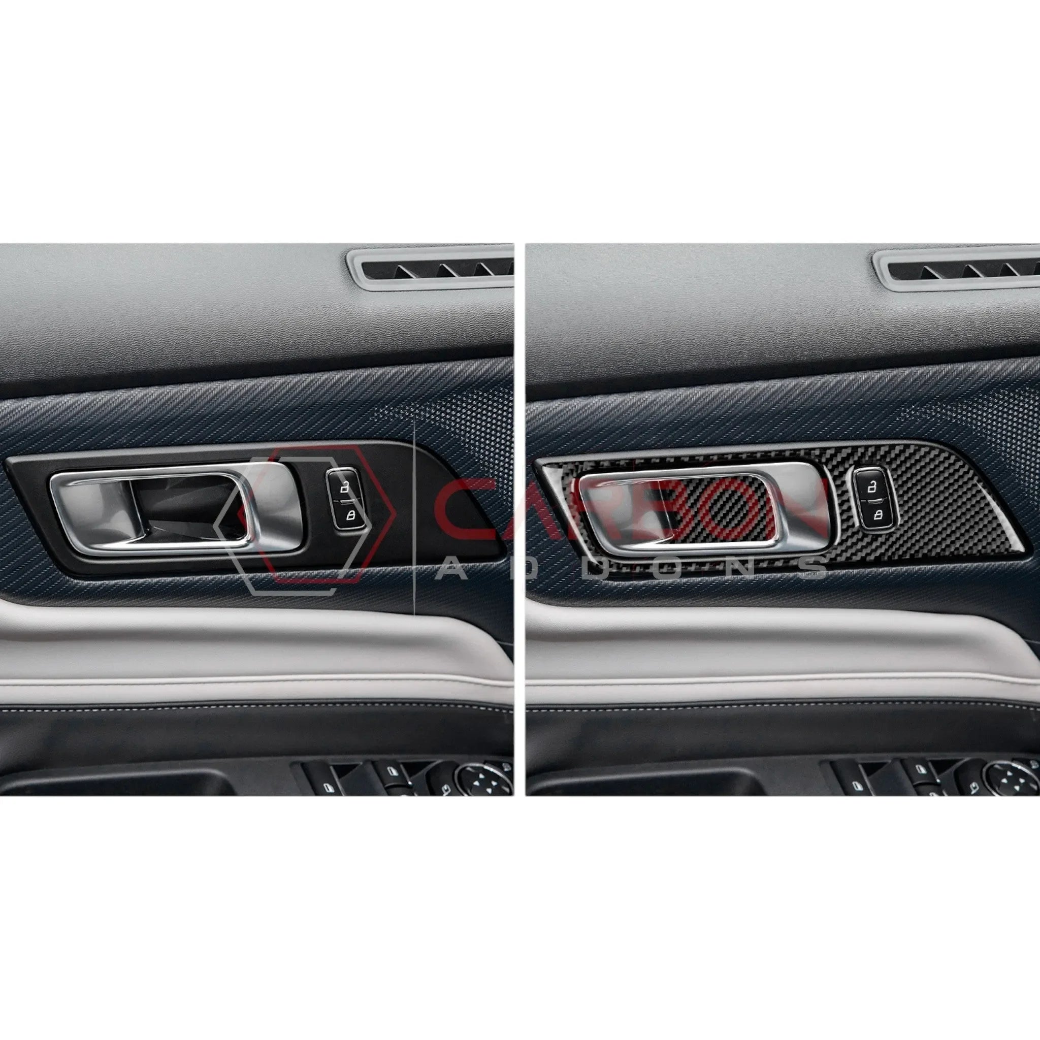 Real Carbon Fiber Interior Door Handle Trim Overlay for 2024+ Ford Mustang
