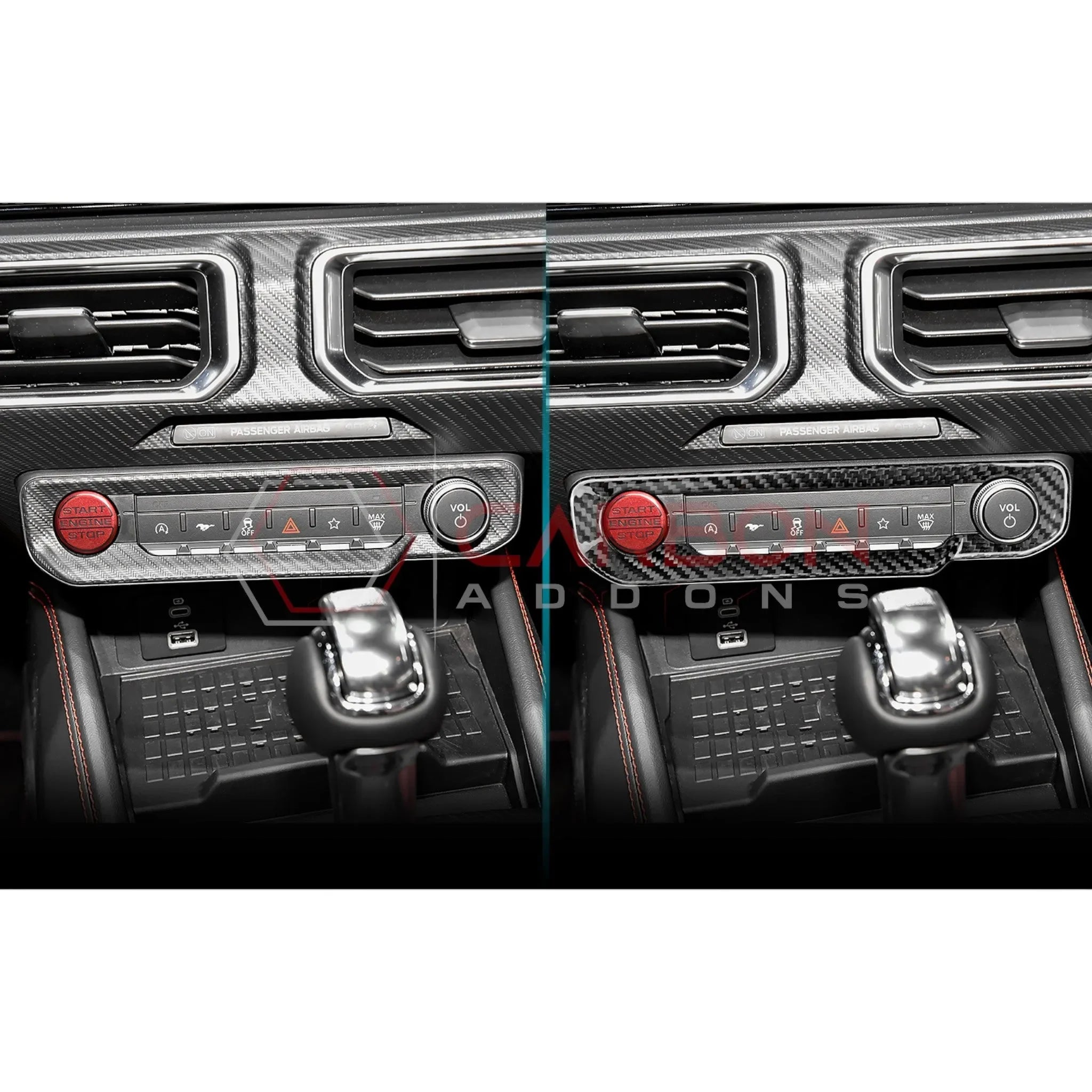 Real Carbon Fiber Radio & Dashboard Control Trim Cover for 2024+ Ford Mustang