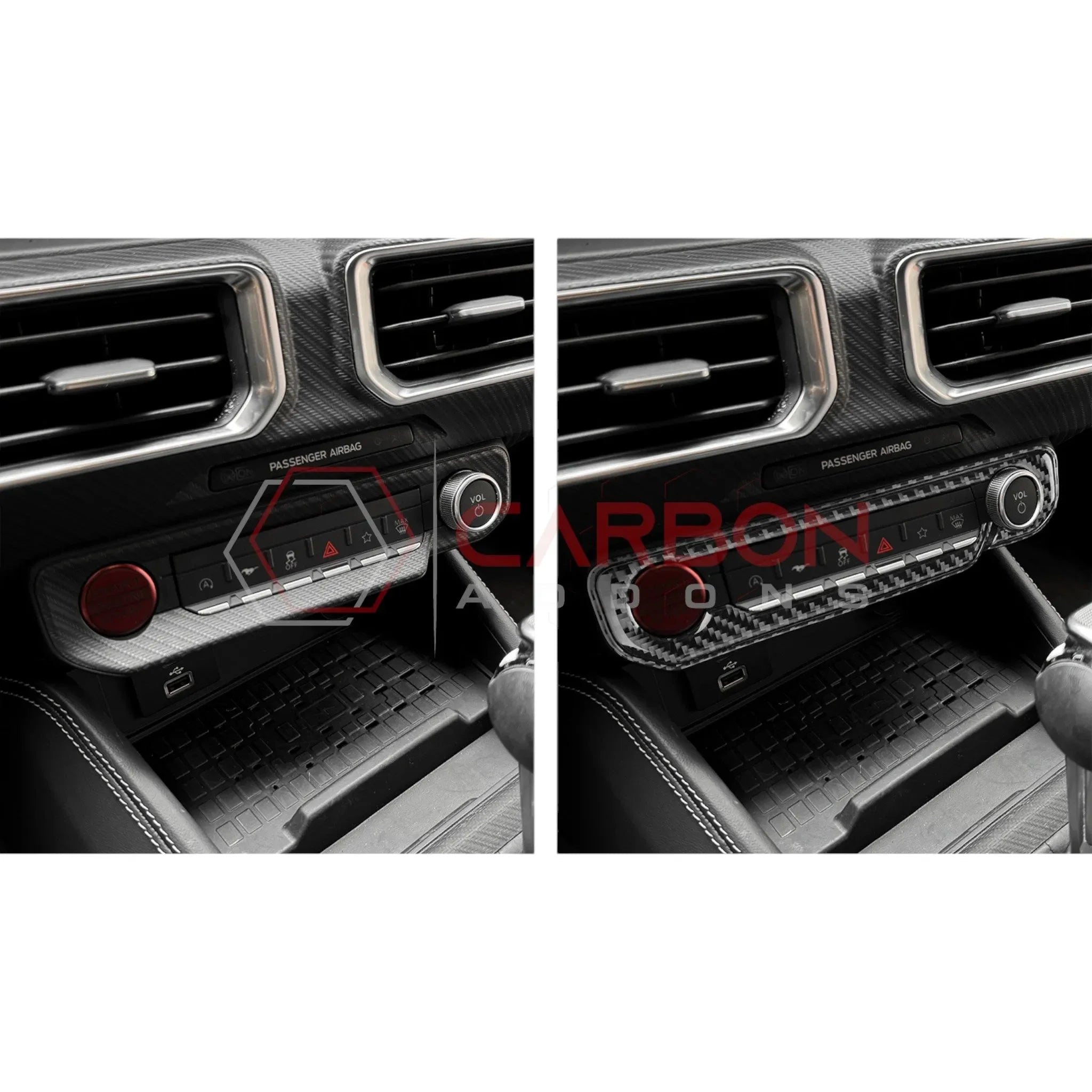 Real Carbon Fiber Start & Control Button Trim Overlay for 2024+ Ford Mustang